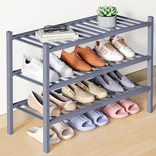 Miniatura 99 de Smiry Zapatero de bambú para clóset, organizador de zapatos apilable de 4 niveles largo de madera, estante de almacenamiento de zapatos Negro