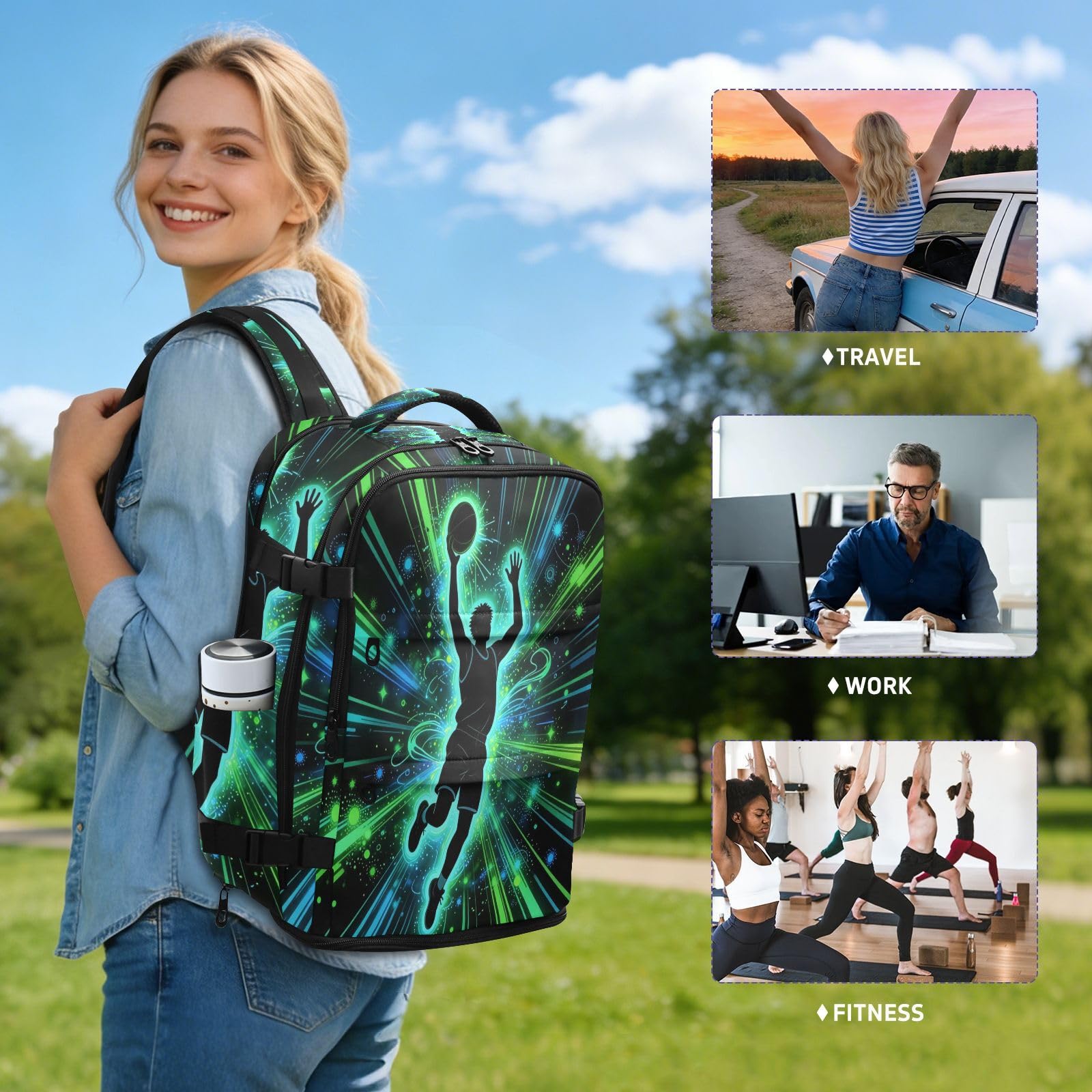 Plecak roboczy Torba na laptopa 15,6 cala do samolotów 20 l | Stylowa torba do szkoły koszykarza dzieci koszykówka torba na laptopa 15,6 cala dla mężczyzn praca bolso para viaje 20 l
