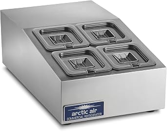 Arctic Air ACP4SQ Compact Refrigerated Countertop Prep Unit with Four 1/6 Stainless Pans and Covers Silver, 115v