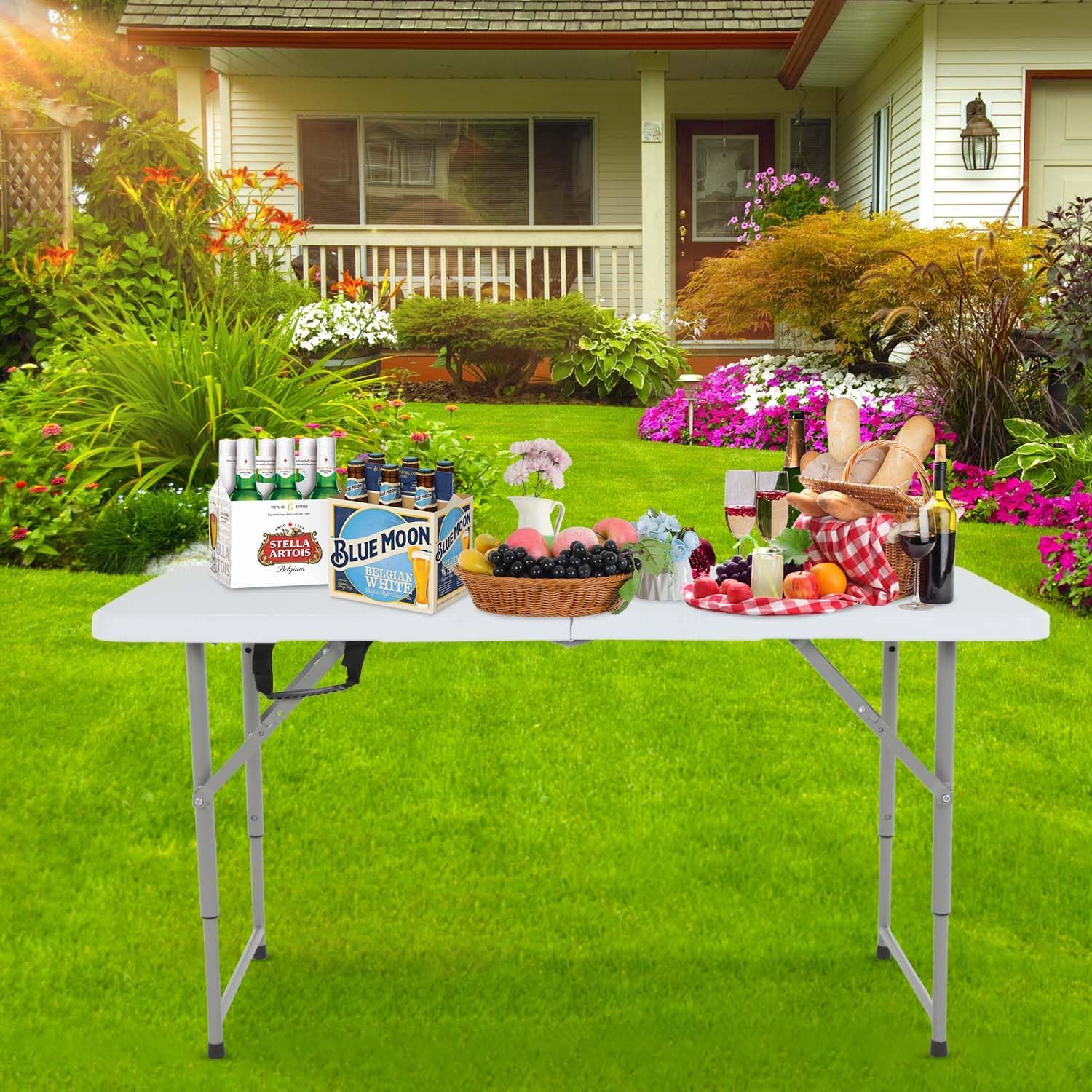 NChanmar 4FT Folding Table, Picnic Camping Table, Foldable Outdoor Table for Picnic, Party, Camping(47 * 29)-White