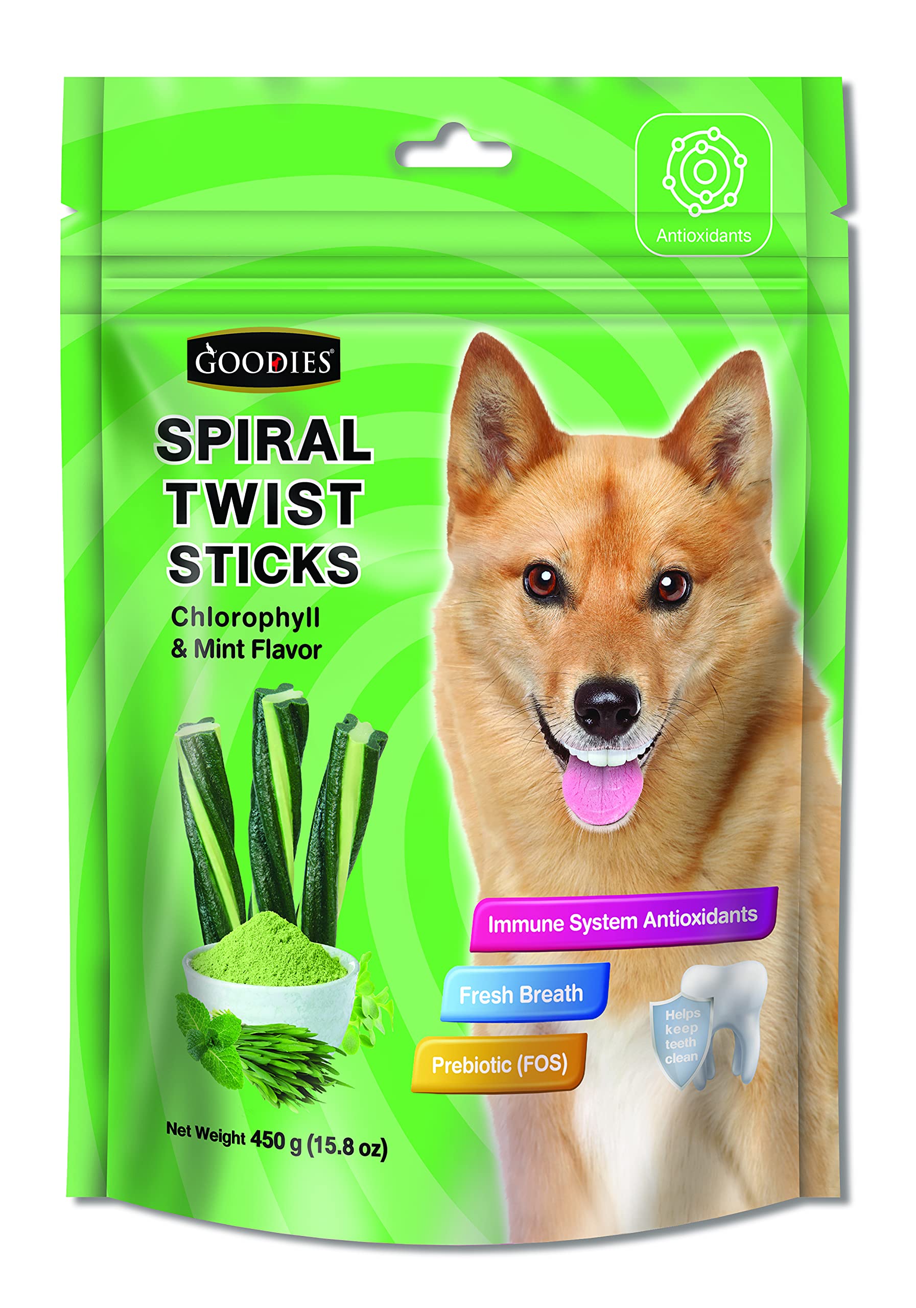 Goodies Dog Energy Treats Spiral Twist Stick Chlorophyll & Mint Flavor Flavor 98% Healthy Snack & Training Treat, Best for Dog (1 x 450g) with Free Jerhigh Milky Stick 20g (Newly Launched) (B098P7F614) Amazon Price History, Amazon Price Tracker