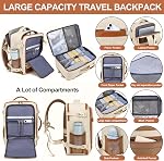 Sac à dos de voyage pour femmes, sac à dos de voyage approuvé pour le vol avec pochette à chaussures, sac à dos personnel pour ordinateur portable de 15,6 po, essentiel de voyage, beige