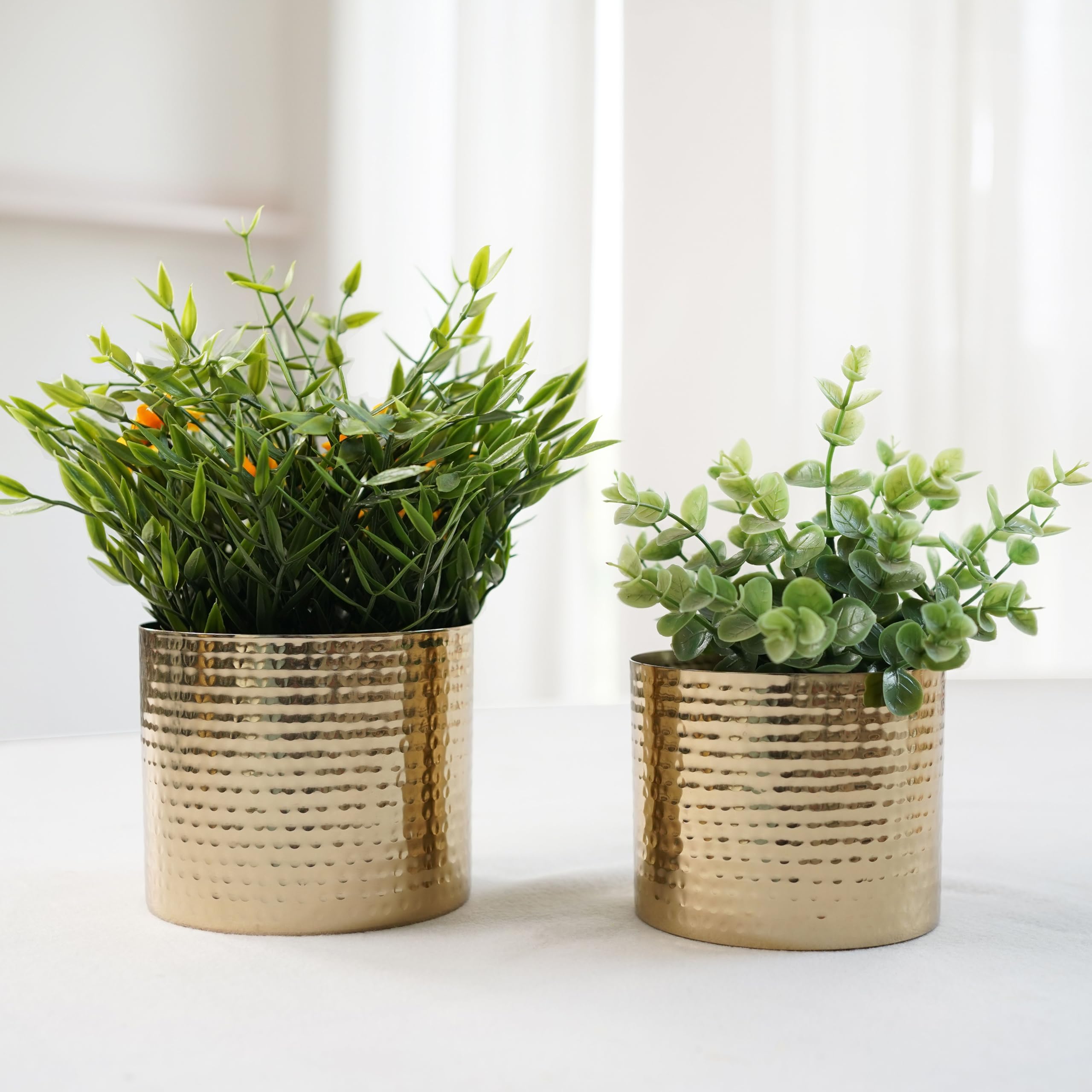 BEHOMA Metal Hammered Golden Mini Table Top Planter for Home Decoration | Plant Pots for Home Living Room Bedroom Office Decor | Set of 2 (Plants not Included) (B0CGD7FMD8) Amazon Price History, Amazon Price Tracker