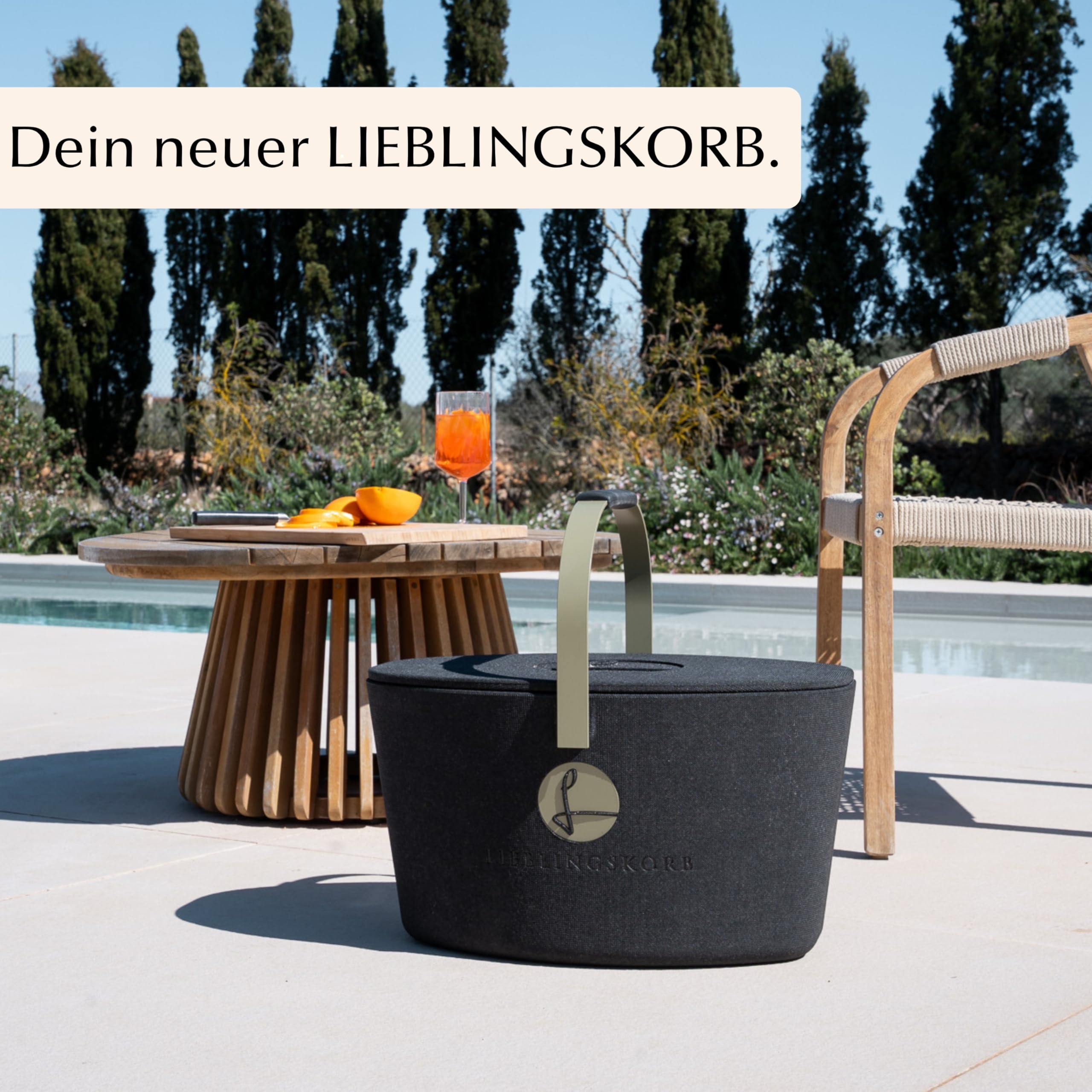 LIEBLINGSKORB Original black champagner - inkl. Deckel, Einlegeboden und Transportring - ultraleichter, kippsicherer & formstabiler Einkaufskorb - Made in Germany - thermoisolierend & abwaschbar