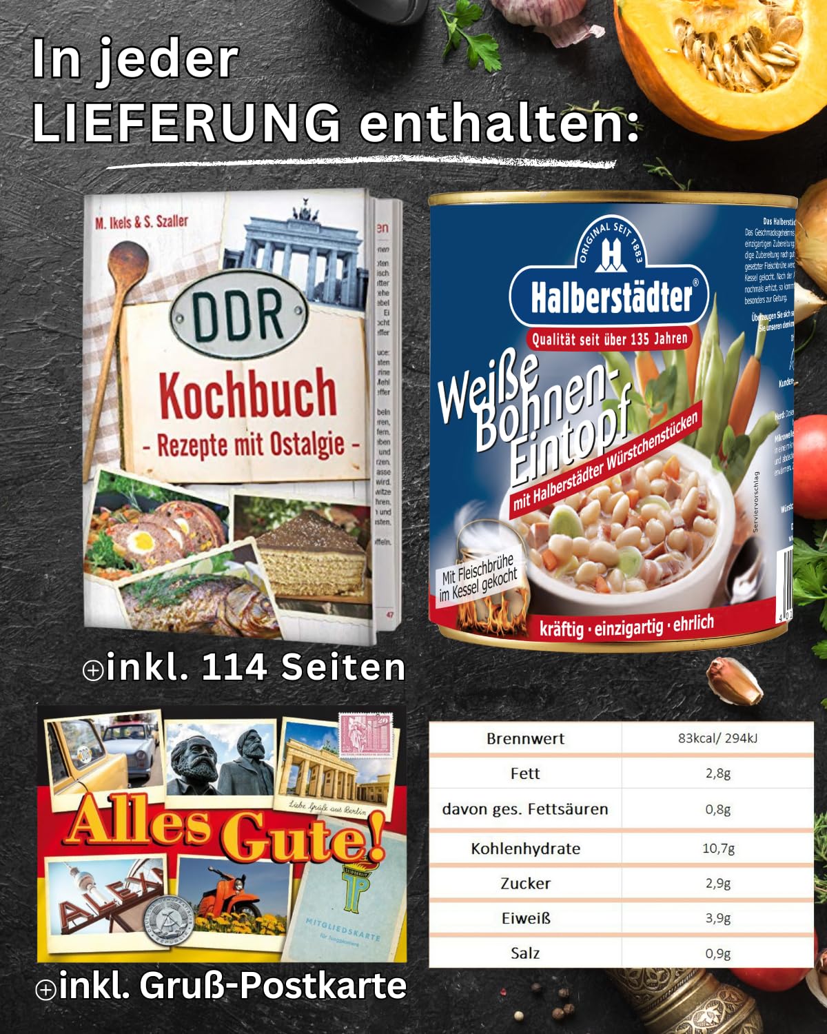 Halberstädter 12x Weiße Bohnen-Eintopf in herzhafter Fleischbrühe eingekocht mit Kartoffeln, Gemüse & original Halberstädter Würstchen