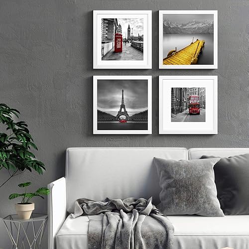 Vista 9 de Portarretratos de 12 x 12 pulgadas, color blanco, hecho de madera maciza, fotos de 10 x 10 u 8 x 8 pulgadas con paspartú o 12 x 12 pulgadas sin