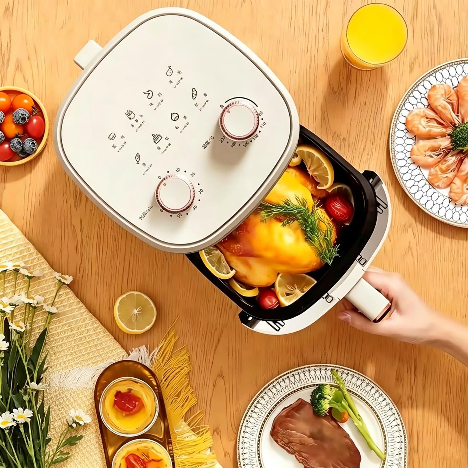 Freidora De Aire De 5 litros con Doble Mando 1200 W, Sin Aceite