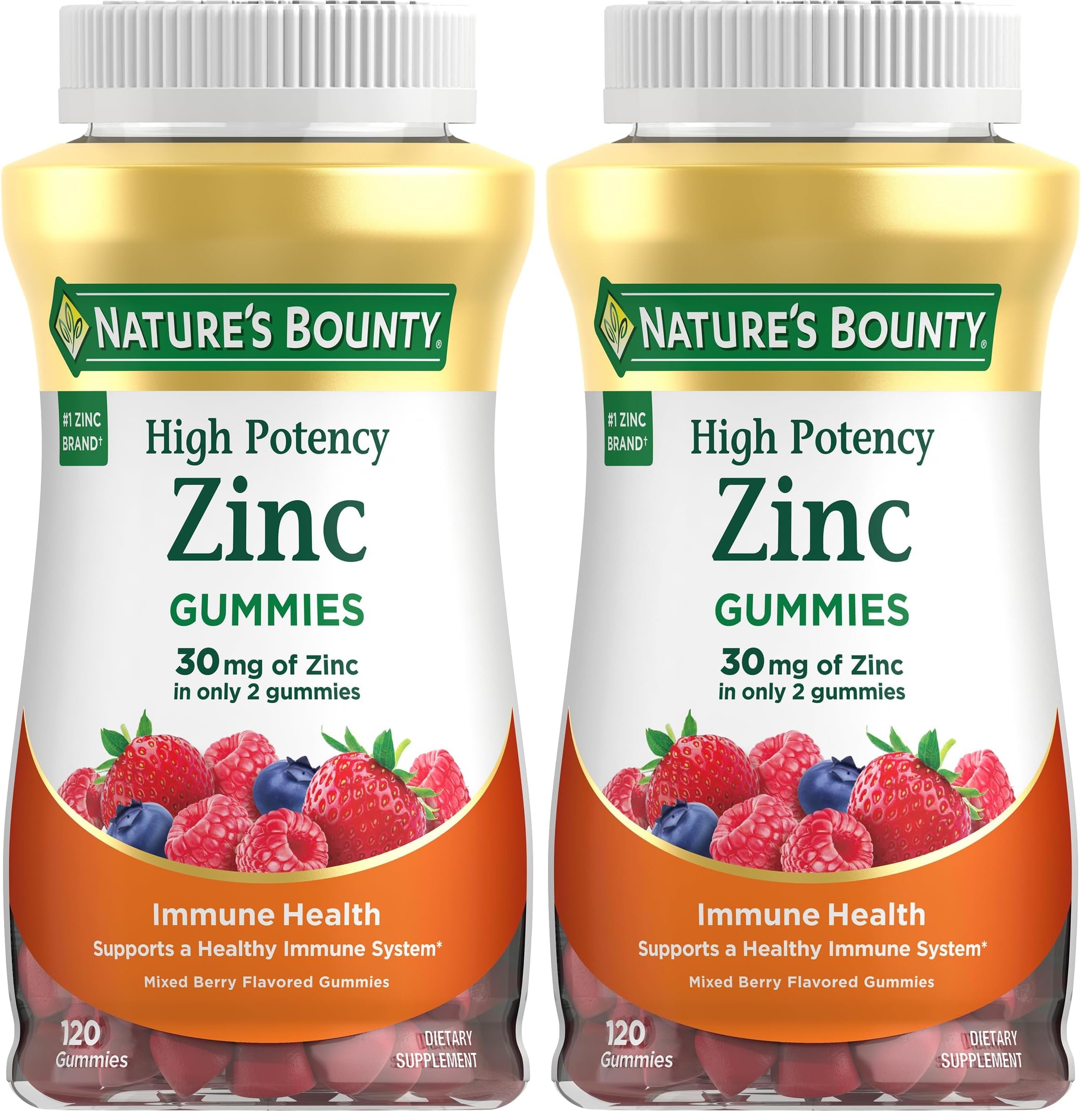 Nature's Bounty Zinc Gummies, Immune Support Gummies, Supports Skin & Antioxidant Health, Mixed Berry, 30mg, 120 Count (Pack of 2) Mixed Berry 120 Count (Pack of 2)