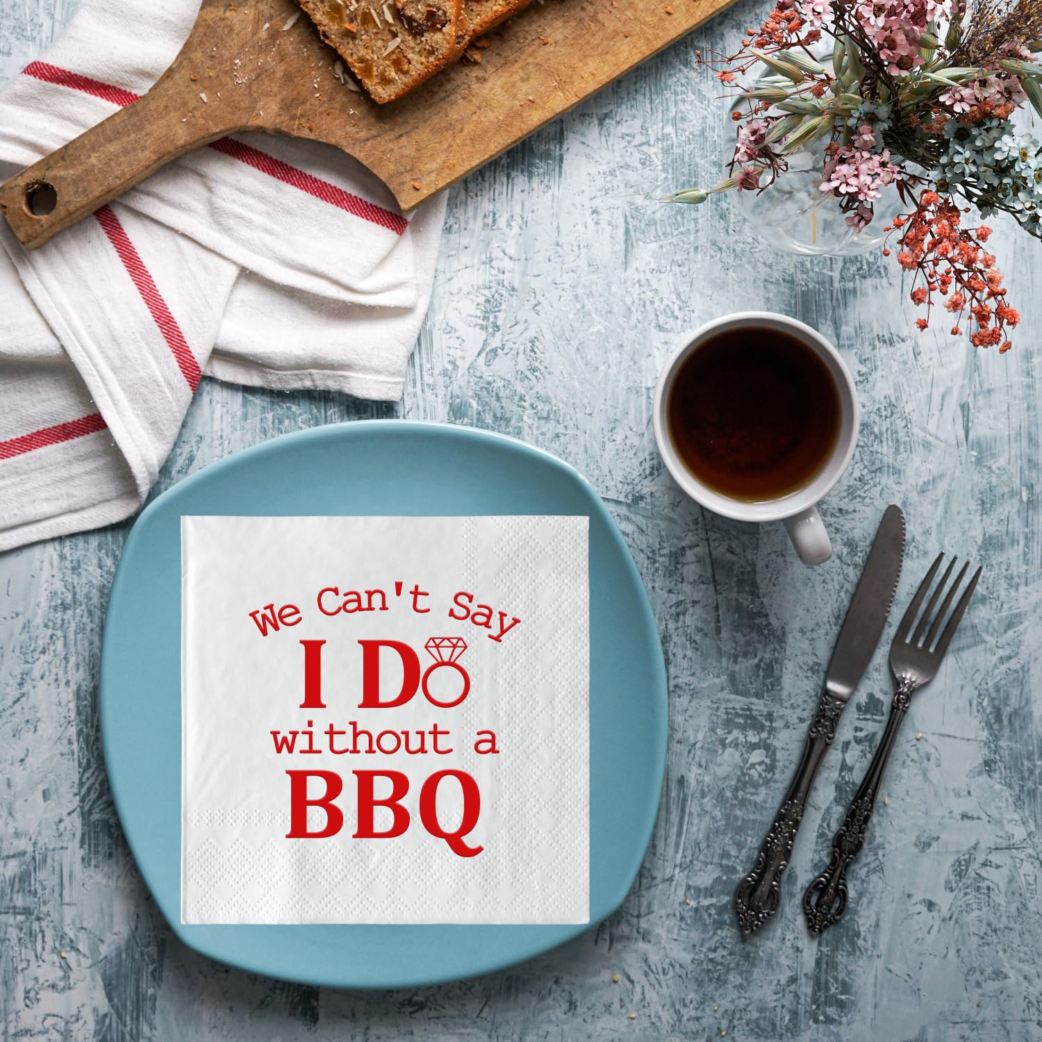 Servilletas de papel con texto en inglés "I Do BBQ", color rojo, con texto en inglés "We Can't Say I Do Without A BBQ", 50 unidades, divertidas servilletas de bar para bodas, compromisos, despedidas