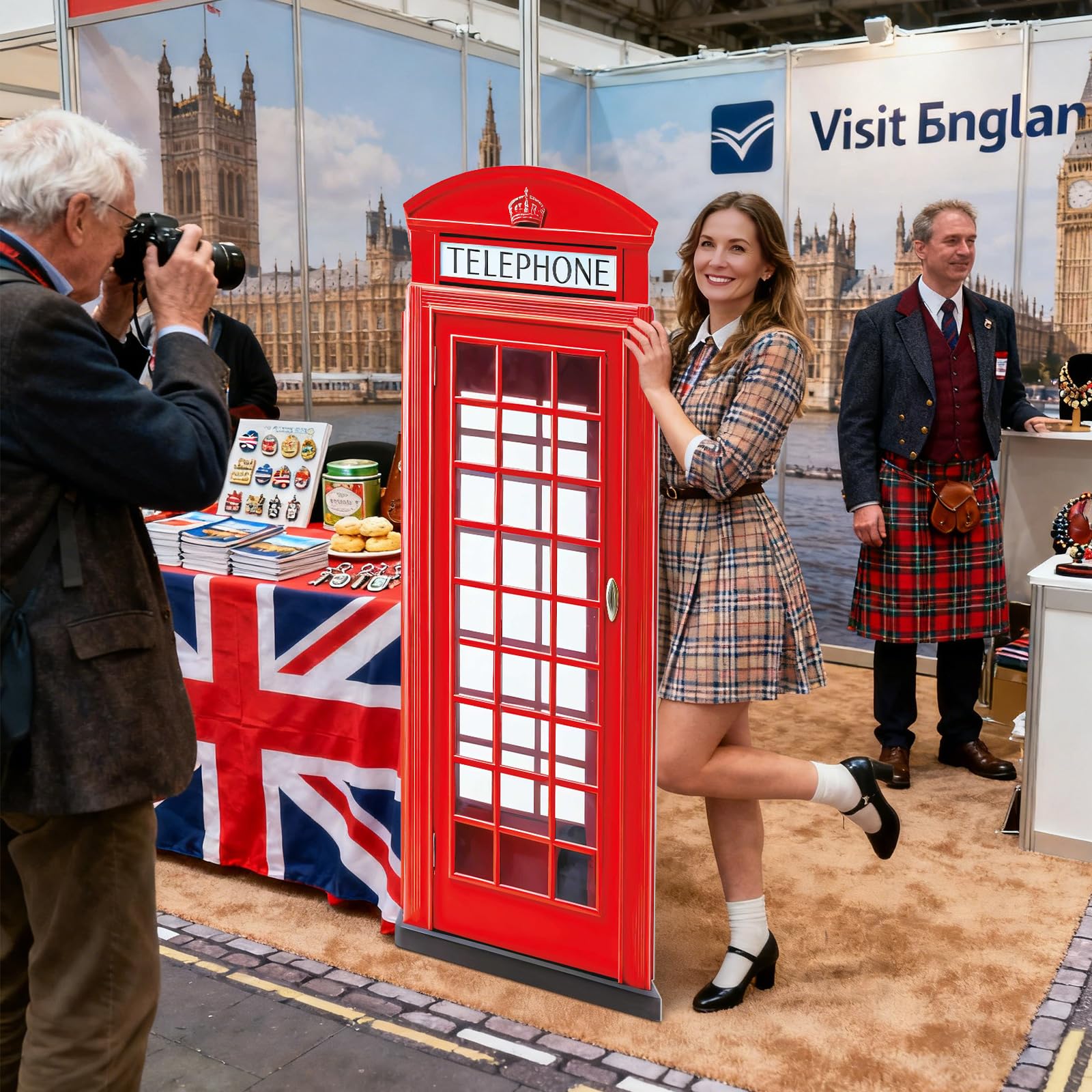 Sagoma in cartone per cabina telefonica inglese inglese, 1,8 m, colore rosso, sagoma a grandezza naturale per cabina telefonica rossa classica a tema britannico, festa di compleanno, laurea