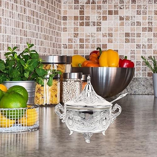 Miniatura 9 de LIFKOME Plato para dulces con tapa, cuenco de azúcar y chocolate, plato de servir con tapa y tarro de almacenamiento de metal, recipiente de té,