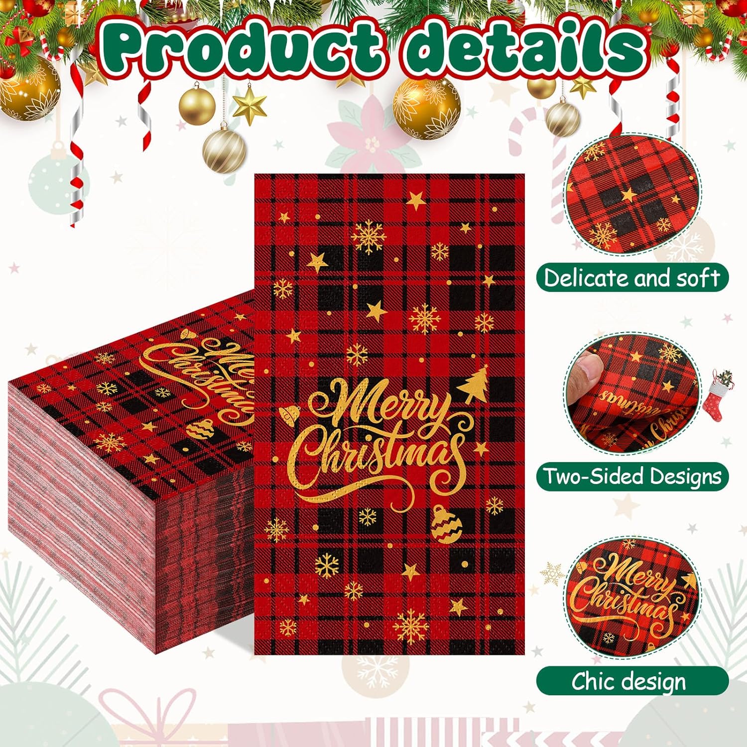 Gueevin 100 Pcs Buffalo Plaid Christmas Disposable Napkins Disposable Cocktail Napkins Guest Towel Christmas Tree Napkin for Xmas Kitchen Table Party Supplies Decor(Letter,4.3 x 7.9 Inch)