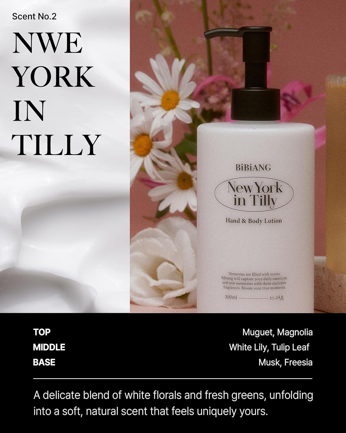 New York in Tilly Body Lotion - Korean Body Care for Moisturizing & Nourishment - Hydrating Body Care Formula with Floral Lily Scent, Shea Butter & Jojoba Oil - 10.82 fl.oz