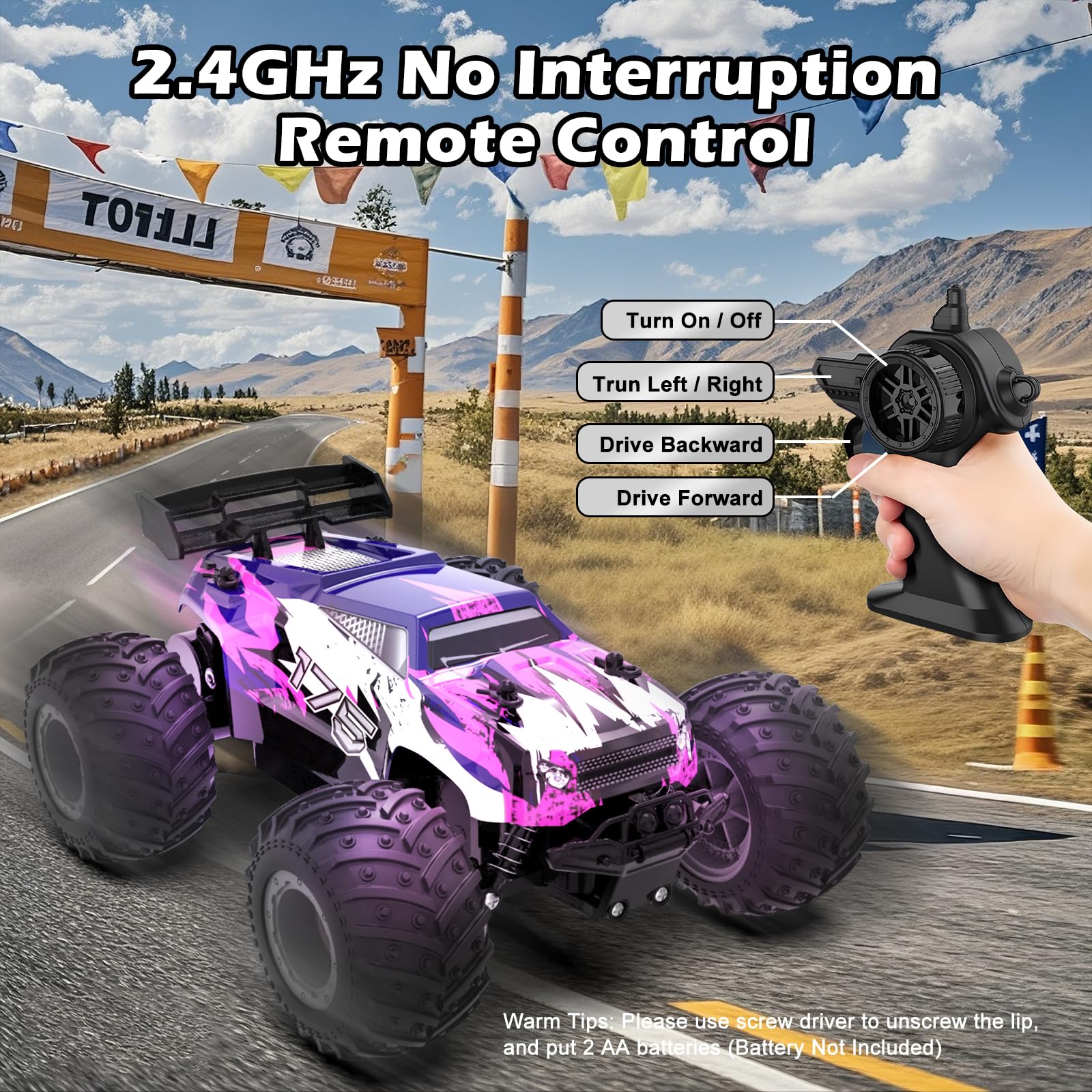FEIMUOSI Macchina Telecomandata Auto Rc Cars: 2,4 GHz 1:18 All Terrain Offroad Auto Telecomandata con 2 batterie und luci a LED, 20 km/h Macchina Radiocomandata, Perfetto Regalo per Bambini e Ragazzi