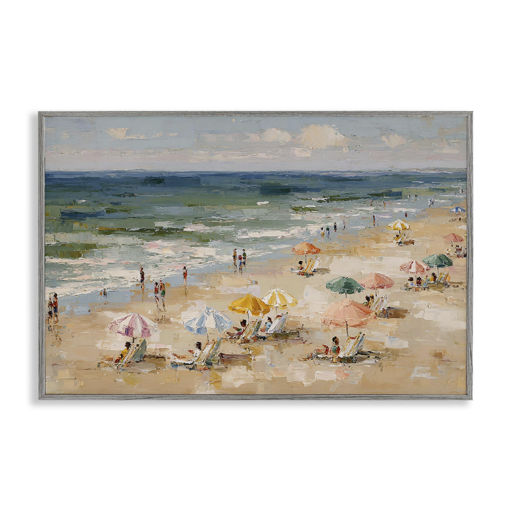 Stupell Industries Farmhouse Gray (Textured) 'Impressionist Summer Beach Day'| Framed Giclee Art