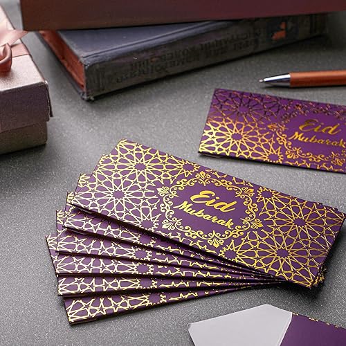 Vista 2 de Sinmoe 36 sobres de dinero Eid Mubarak a granel de 6.7 x 3.2 pulgadas, papel de aluminio dorado, tarjeta de regalo, juego de sobres de efectivo