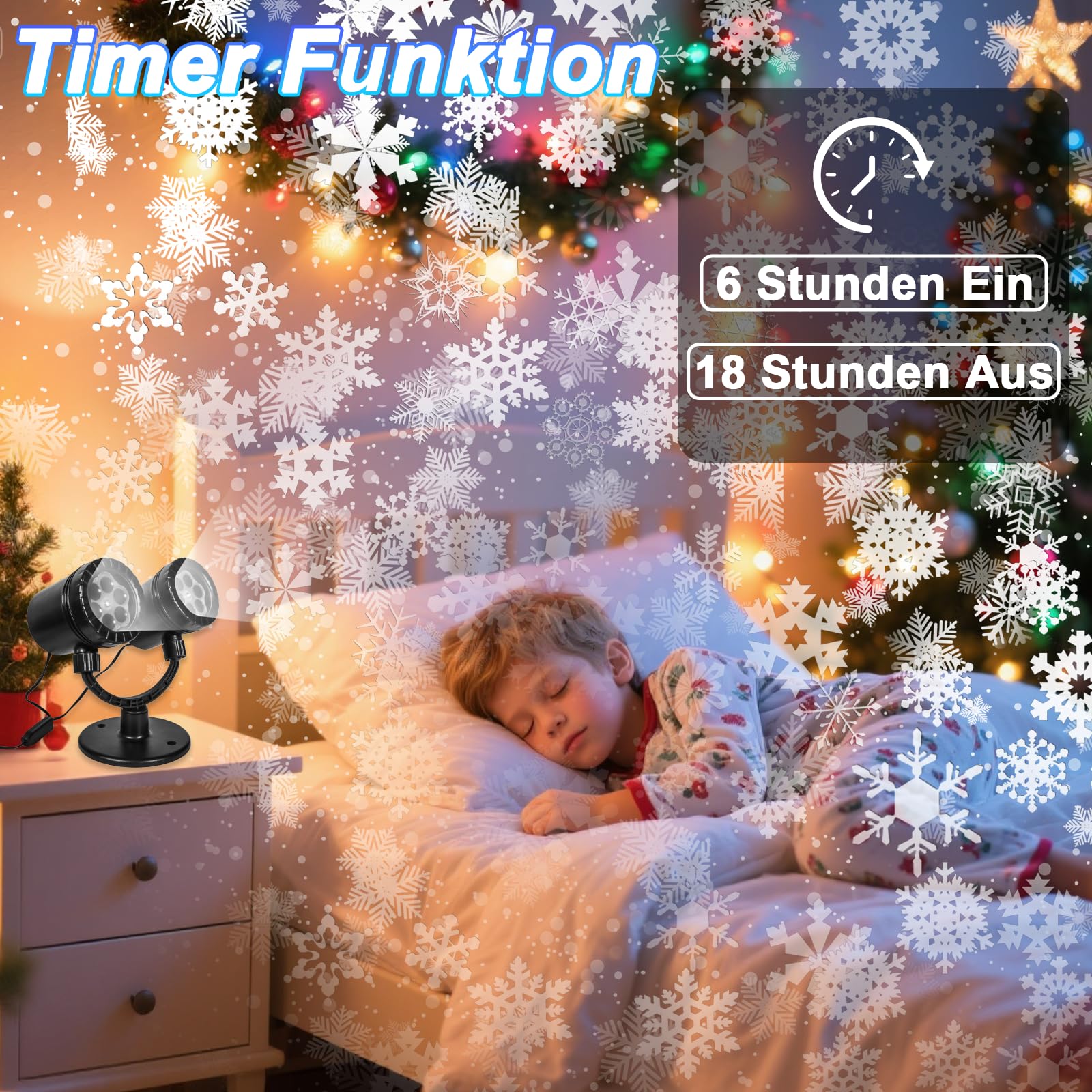 Projektor Weihnachten Aussen Doppelter Kopf, Led Schneeflocken Projektor mit Timer，Wasserdicht Led Schneeflocke Beleuchtung Weihnachten, Weihnachtsbeleuchtung Außen fur Wand Garten Hof Weihnachtsdeko
