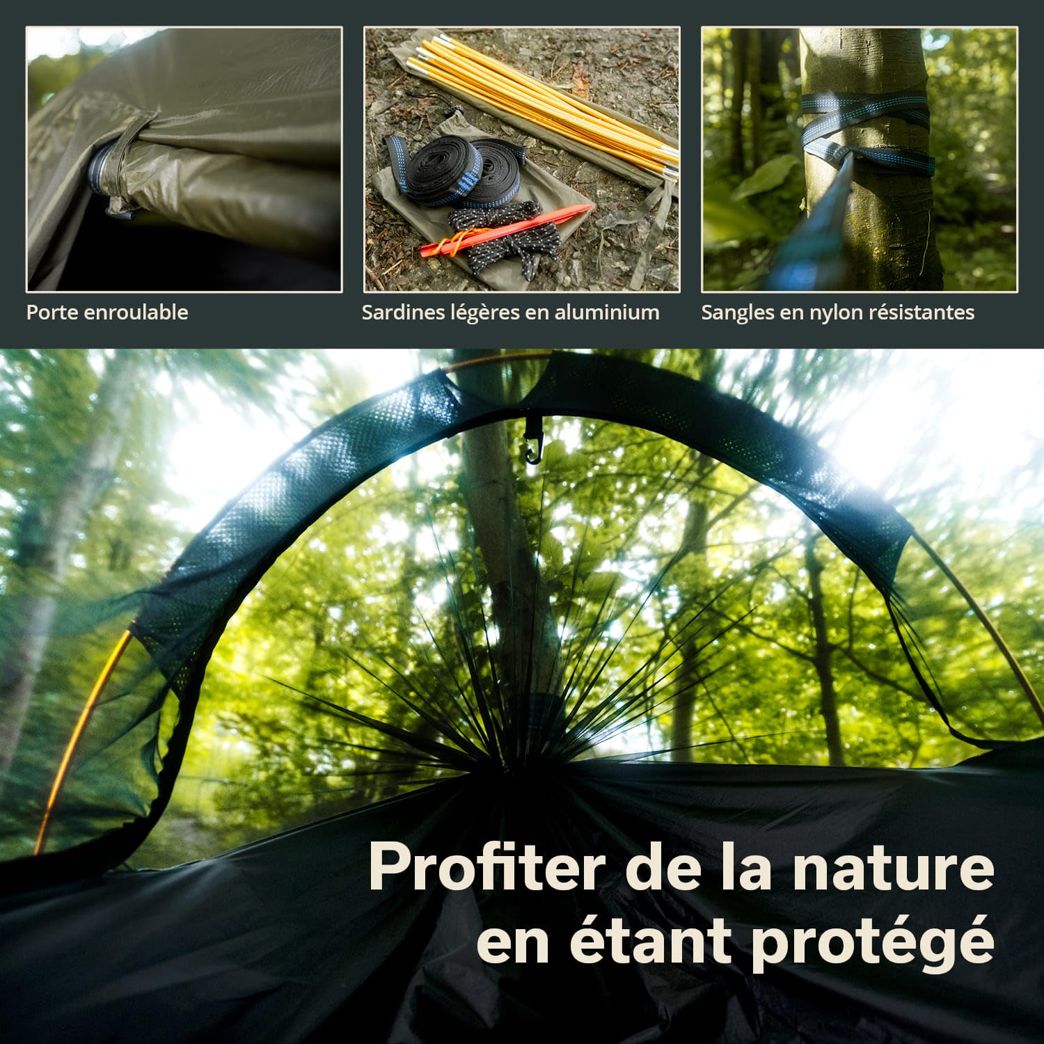 Skandika Tente hamac Rian | Hamac Outdoor avec moustiquaire, Max 200 kg, ultraléger, Nylon, Tente 1 Personne, Respirant, kit de Suspension pour Arbre | Hamac de Voyage randonnée, Trekking, Camping