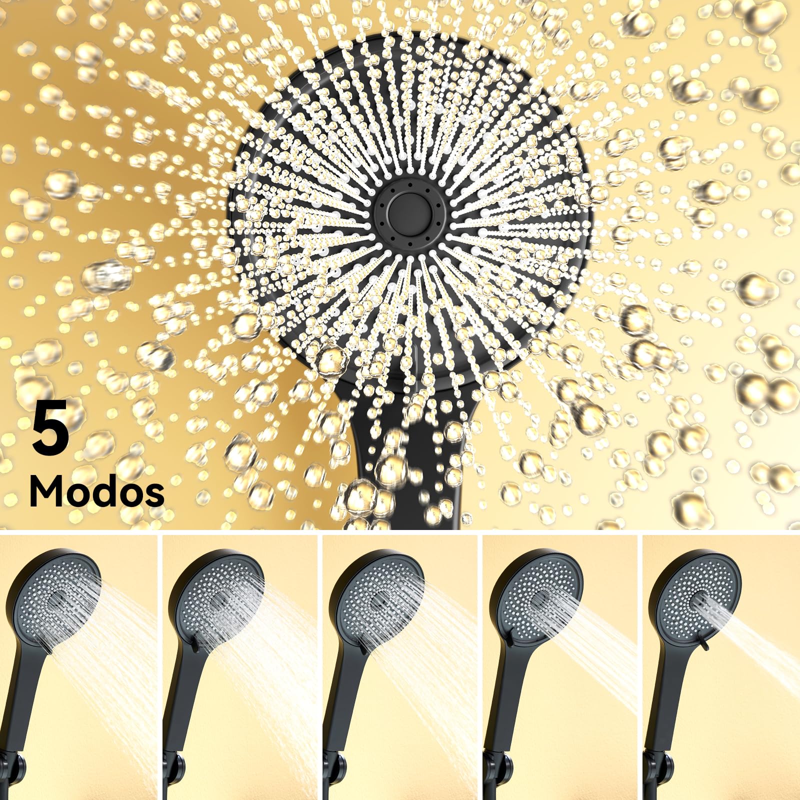 Auralum Conjunto de Grifo de Bañera y Ducha con Cascada, Mezclador Monomando de Latón con Estante de Almacenamiento, Alcachofa de Mano 5 Modos y Manguera 1.5m, Sistema de Ducha de Pared, Negra — view 3