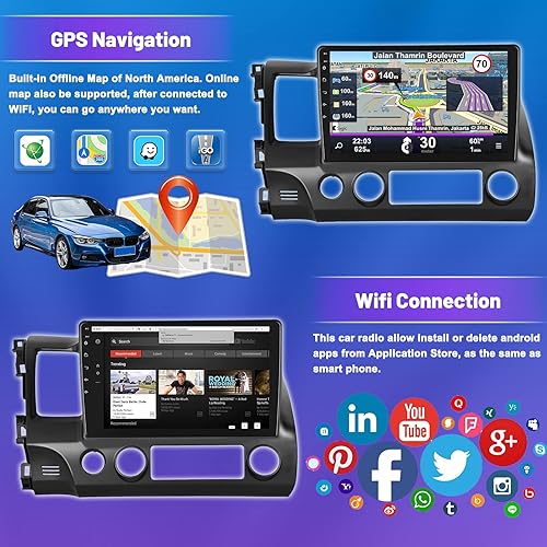 Miniatura 3 de Para Honda Civic 2006 2007 2008 2009 2010 2011, Android 10.1 pulgadas pantalla táctil estéreo para coche con Bluetooth GPS navegación WiFi FM USB