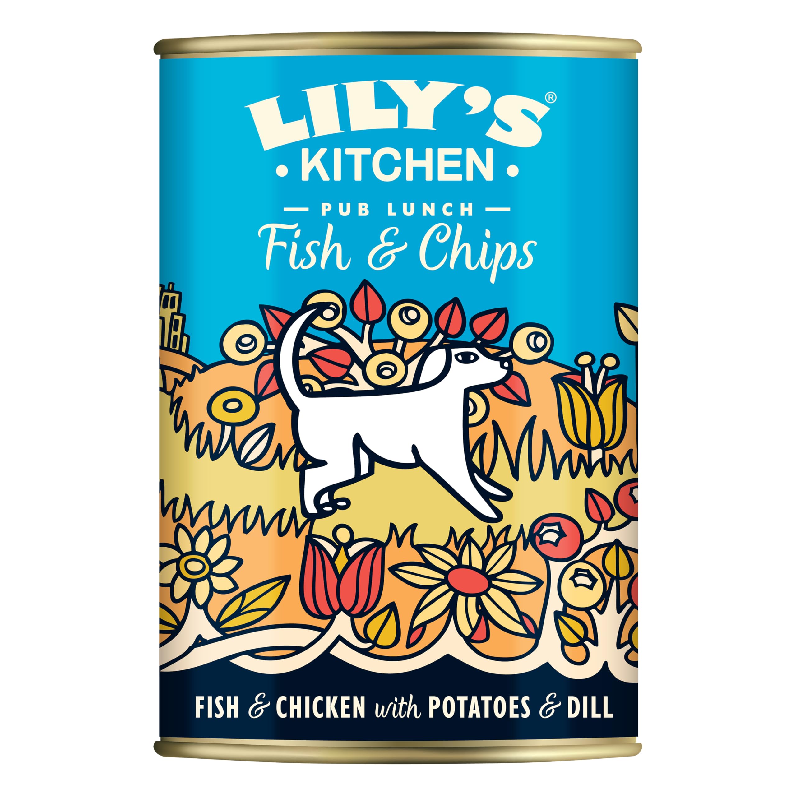 Lily's Kitchen Wet Dog Food – Pub Lunch Fish and Chips with Fish, Chicken and Potatoes, 6 x 400g Tins. Complete Nutrition, with Natural Ingredients for Adult Dogs