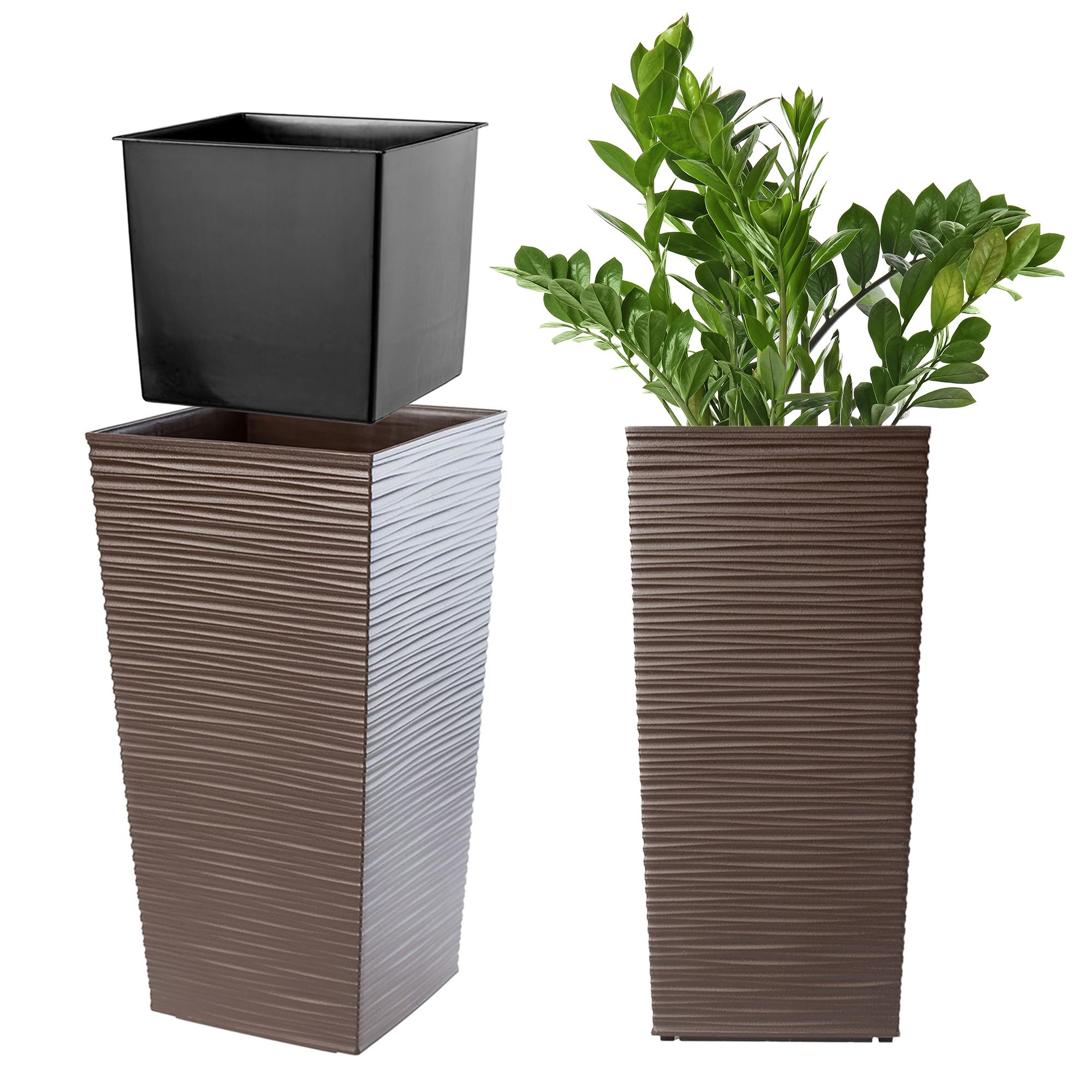 Pot De Fleurs Pour Plantes Fleurs DRTS Grande H61 Simil Rattan Pour Intérieur Carré Haut Noir 49 Litres 32,5 X 32,5 X 61 Cm Design Moderne En Plastique De Balcon