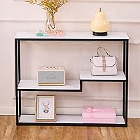 Vista 3 de loglus Mesa consola para entrada, Mesa de sofá de MDF de mármol sintético con marco dorado (Multicapa, Marco Negro)