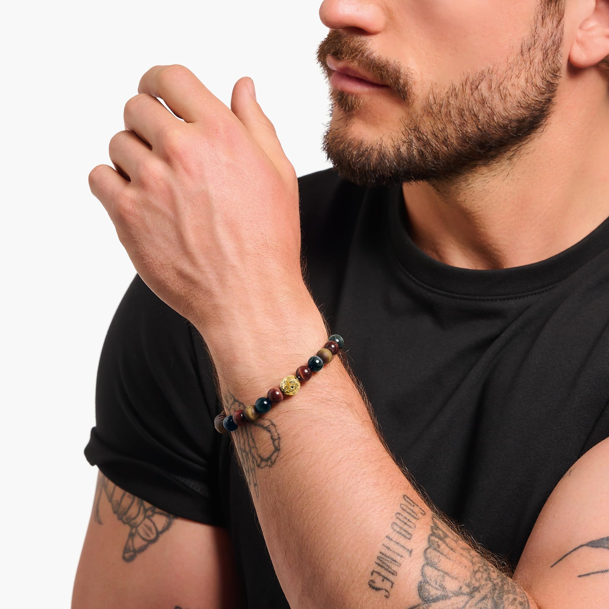 THOMAS SABO Beads-Armband aus Tigerauge vergoldet 925 Sterlingsilber, 750 Gelbgold Vergoldung