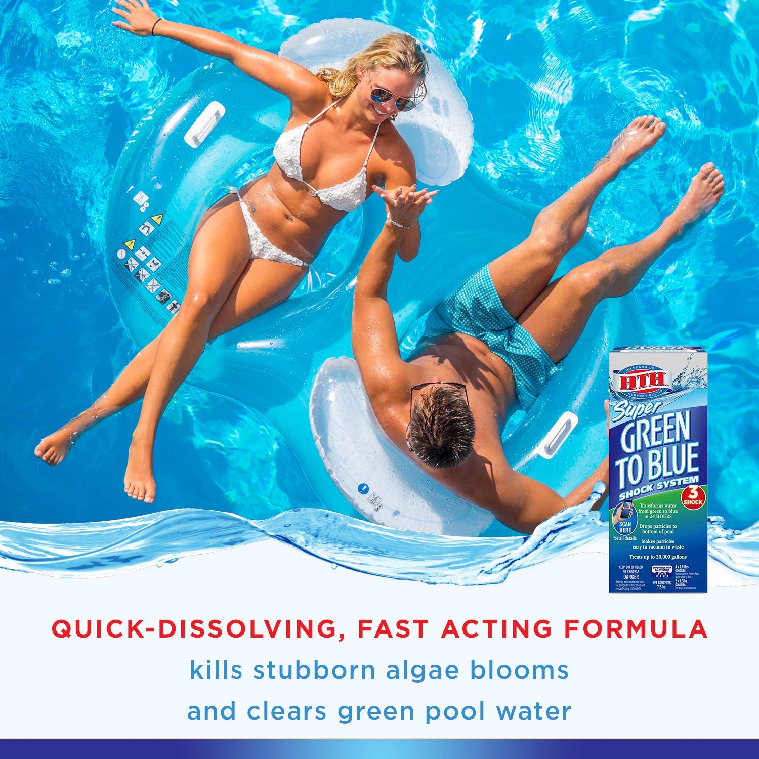 Amazon.com : HTH 52032 Super Green to Blue Shock System for Swimming Pools,  7.2 lbs : Patio, Lawn & Garden