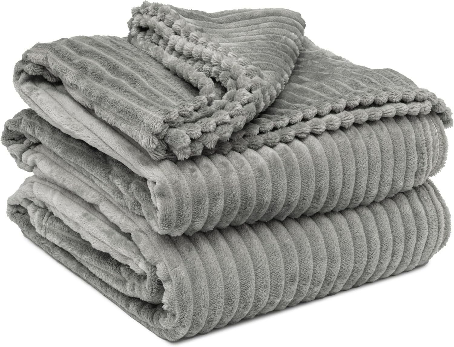 ZYPHYR Ribbed Fleece Blanket Grey, 60" x 80" Twin(152/203cm