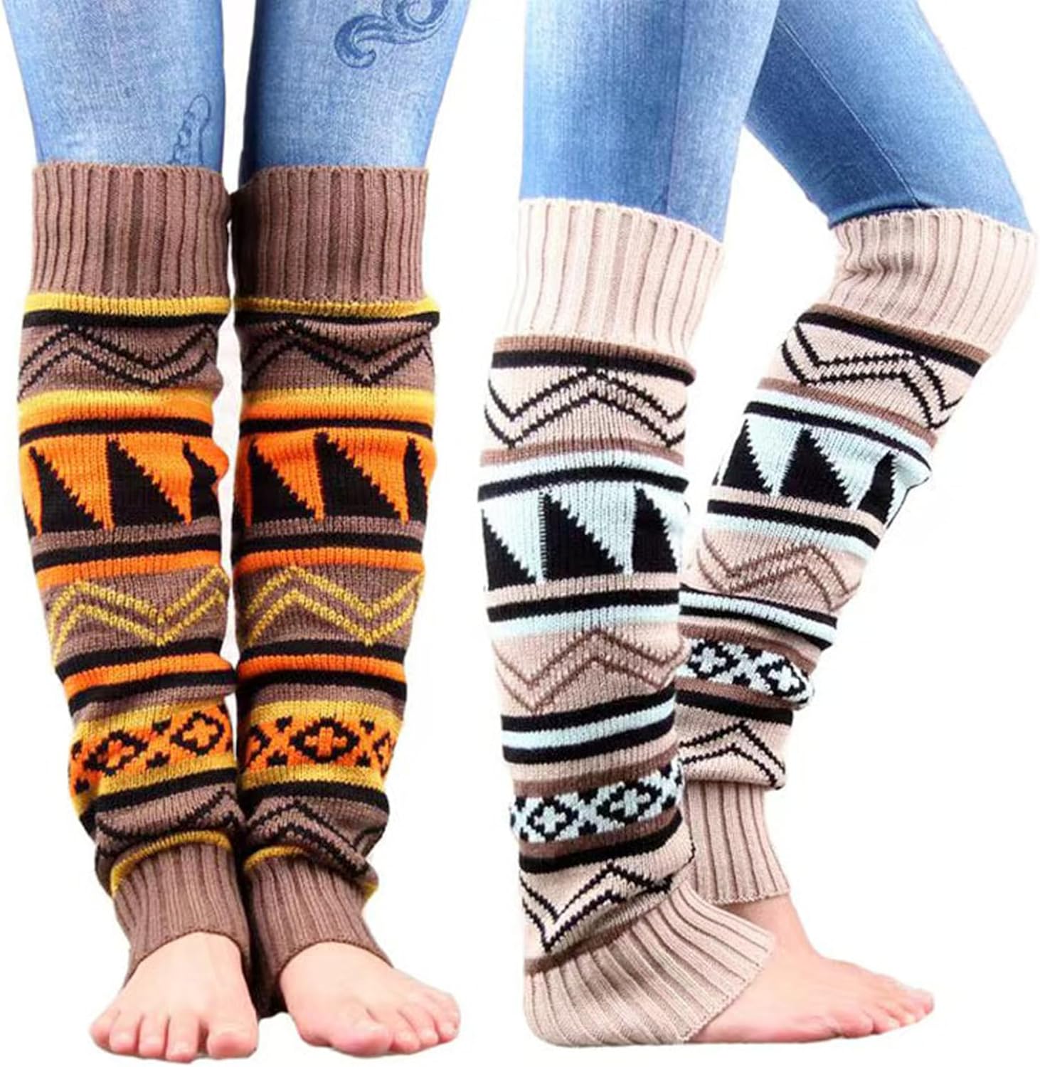 Knitted Leg Warmer for Women, 2 Pairs Knit Boot Socks Stocking Footless Yoga