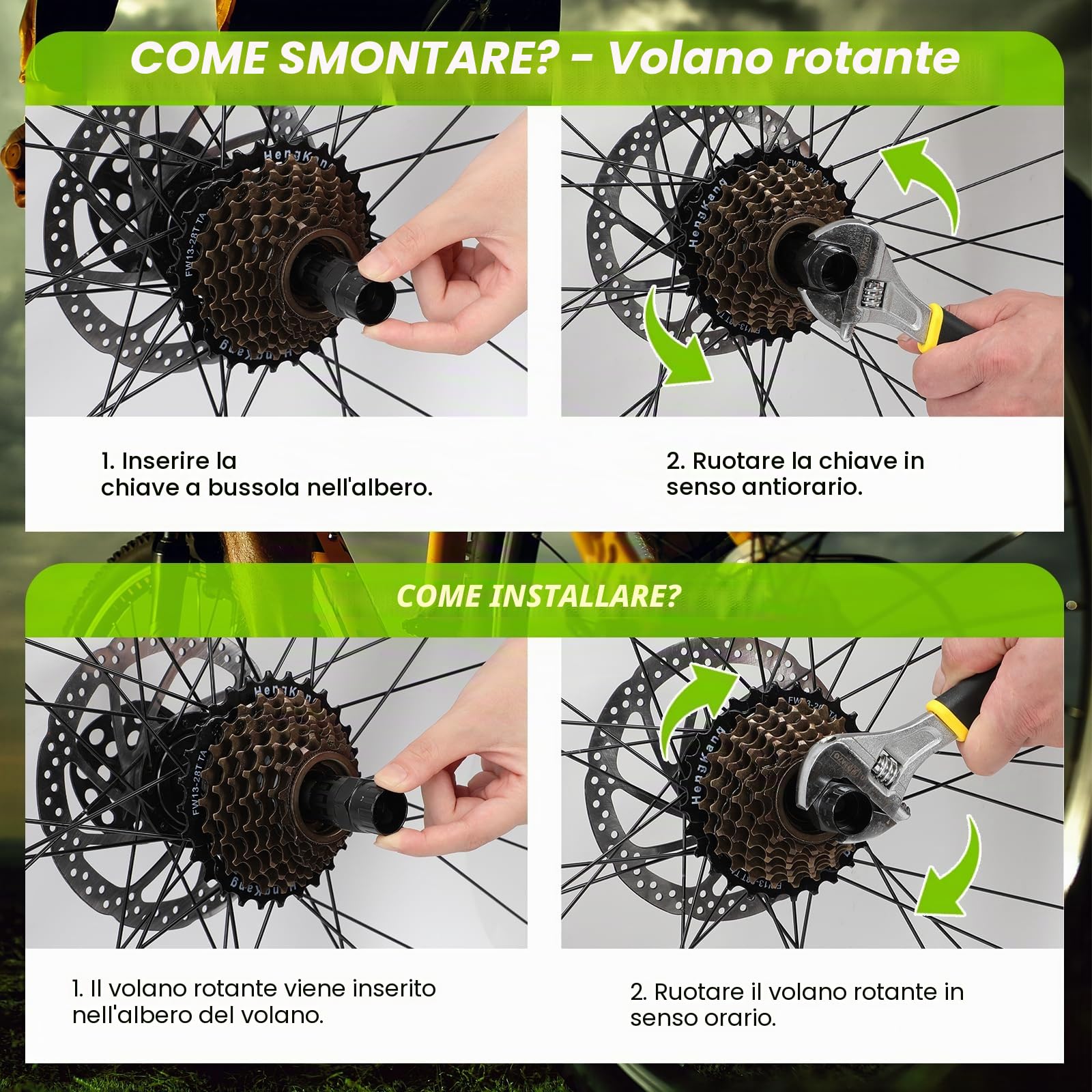 Kit Attrezzi Bici, Chiave a Frusta con Bici Chiave Pacco Pignoni, Kit Catena Bici Frusta per Catena Freewheel Removal Tool