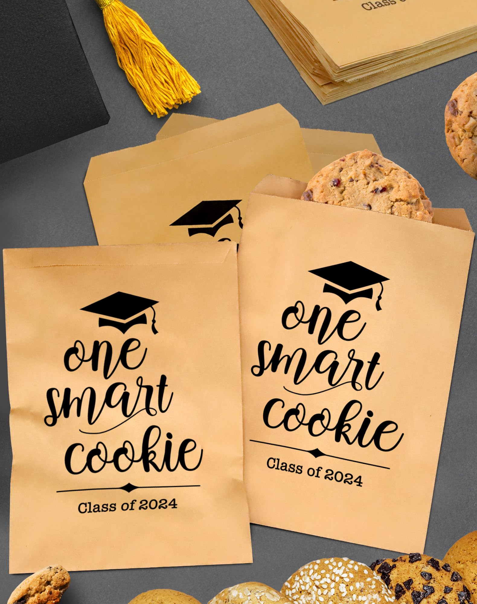 ANTINGClass of 2024 One Smart Cookie Graduation Party Favors Bags Graduation Grad Party Treat Snack Goodie Bags Cookie Bar Buffet Grease Resistant Paper Bags