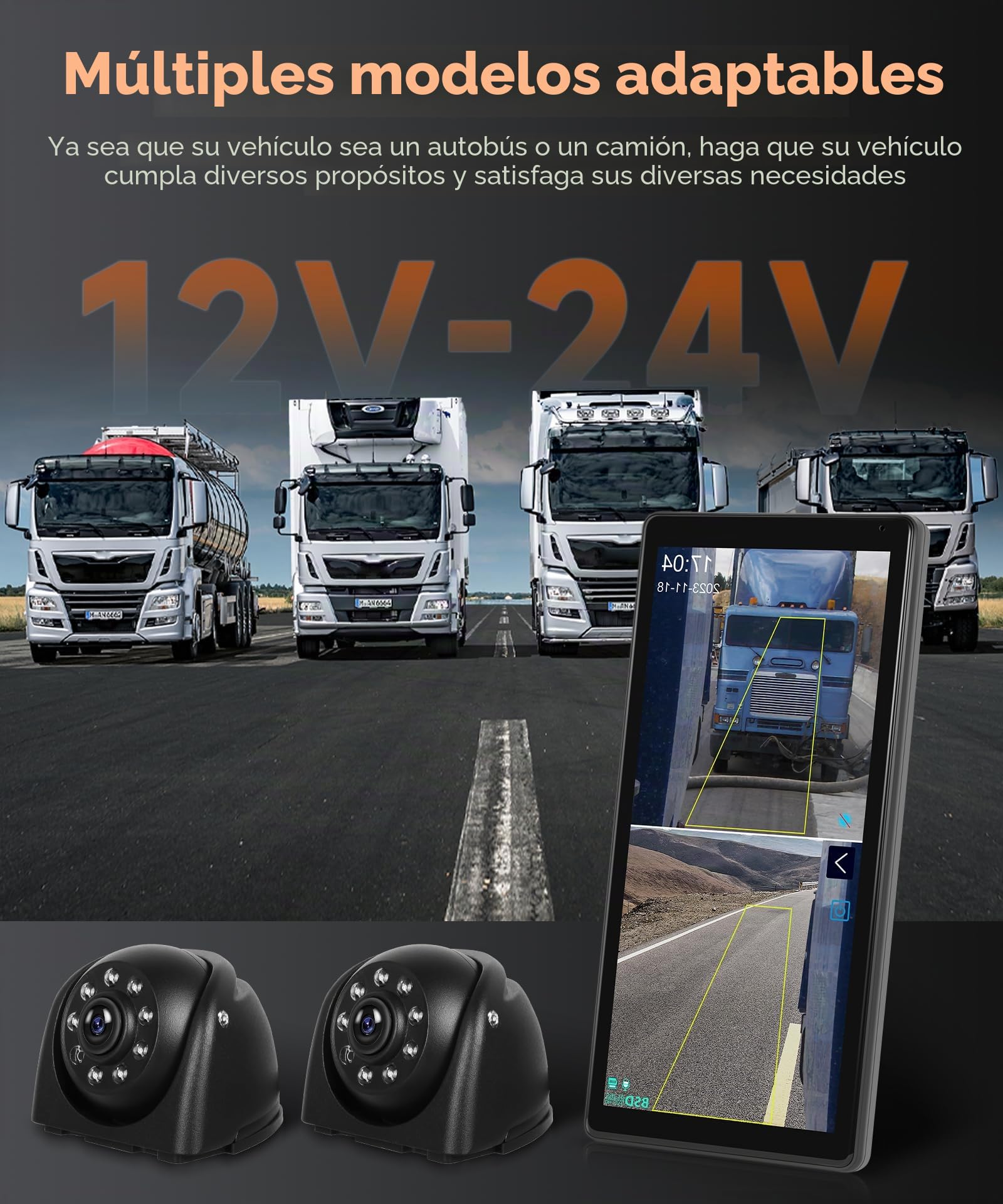 LKW Espejo retrovisor Dashcam con 2 cámaras de marcha atrás, espejo retrovisor de pantalla vertical para camiones y autobuses, 10,36 pulgadas pantalla táctil con sistemas BSD/DVR/grabación en bucle
