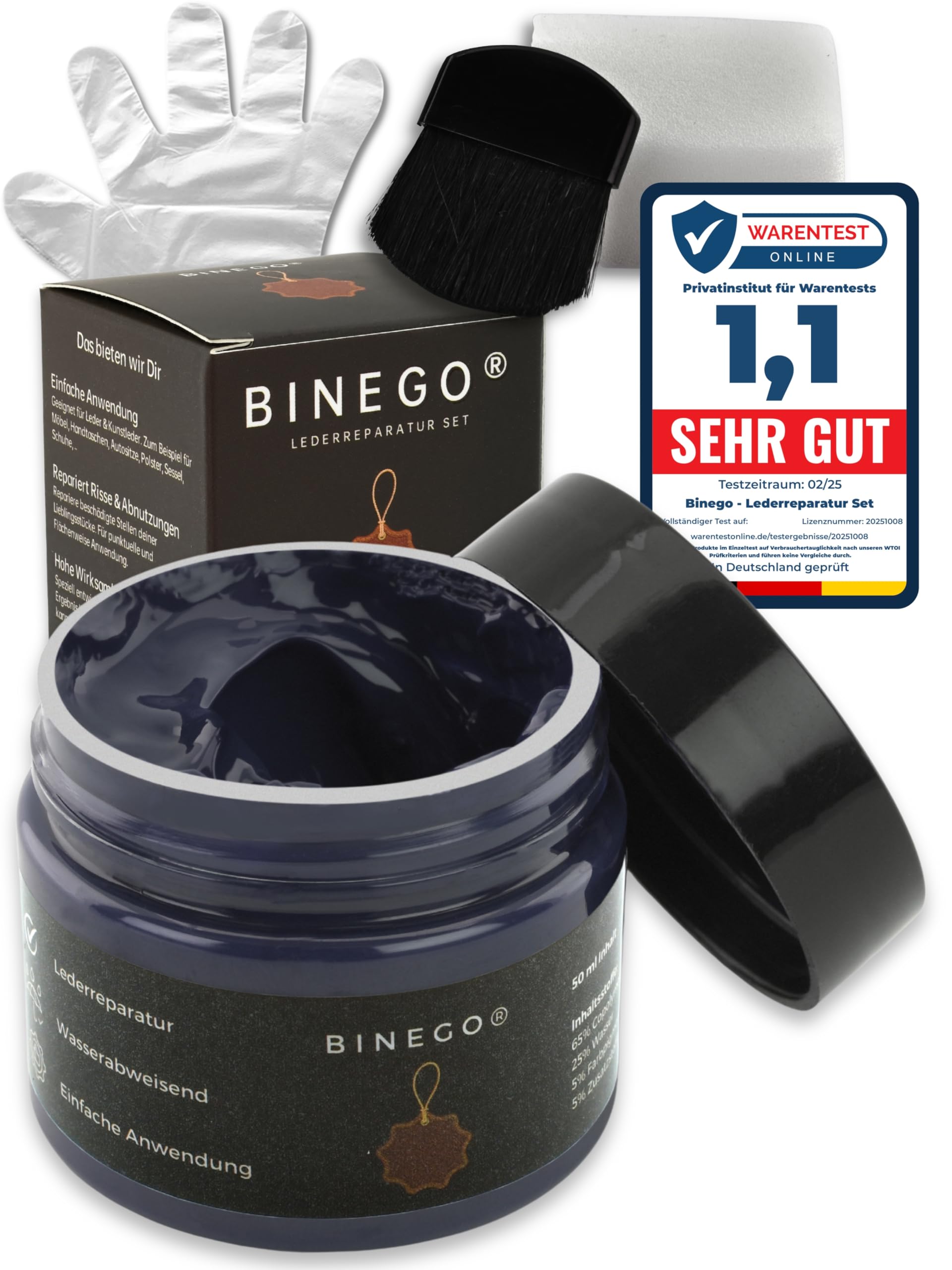 Binego® Lederreparaturset Leder & Kunstleder Reparatur Set | Lederreparatur Flüssigleder Lederfarbe Reparieren Reparaturset Aufbereitung | Farbe Blau Dunkelblau