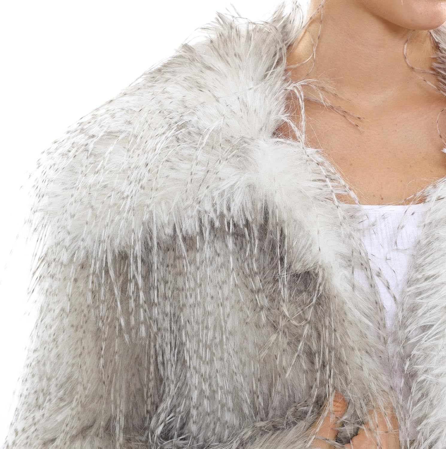 Amazhiyu Women's Long Faux Fur Coat Open Front Winter Cropped Cardigan Jackets - Image 4