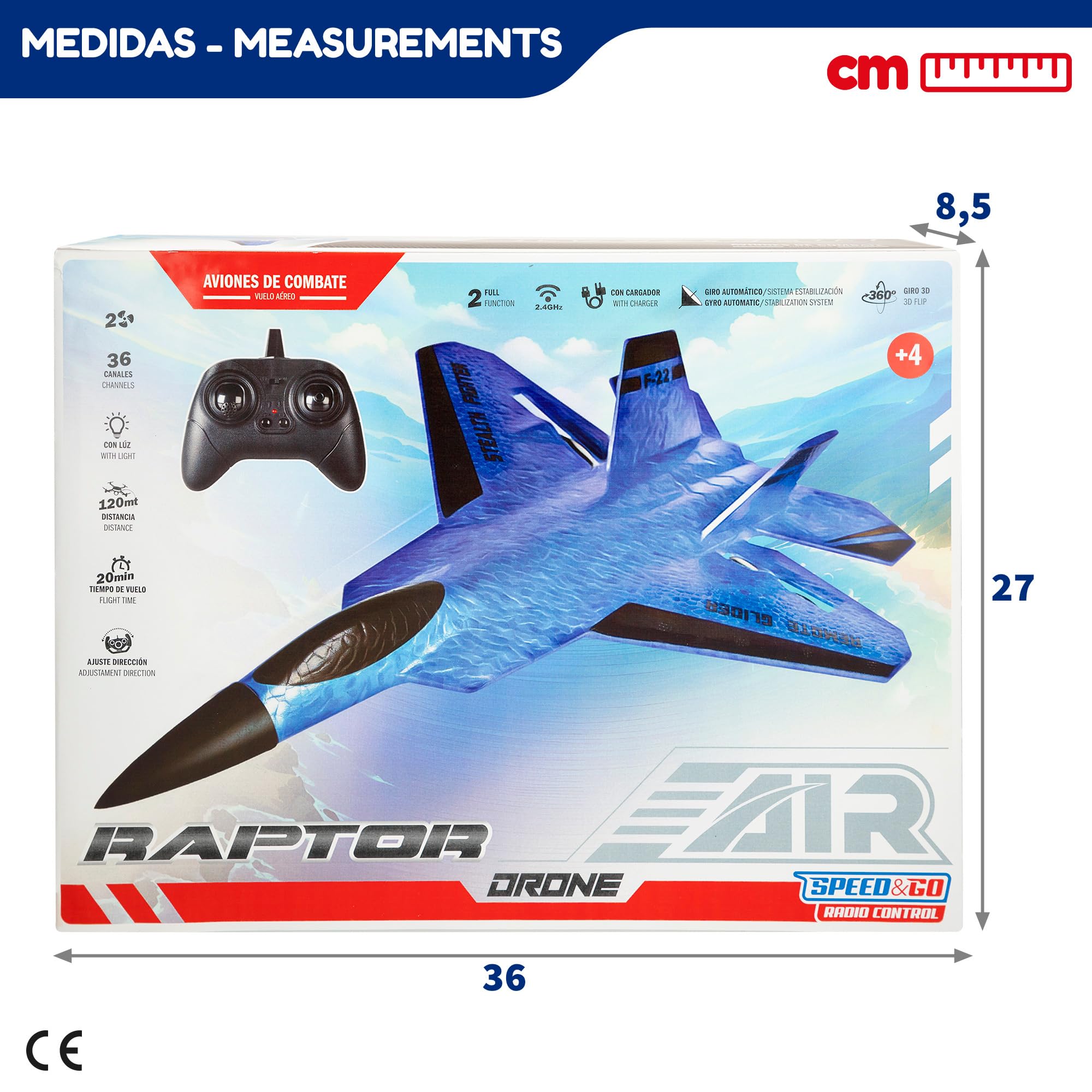 COLORBABY Speed & Go Avión teledirigido de Combate, 25x33x9 cm, Mando Control Remoto, Frecuencia 2.4 GHz, Giros 360º, Alcance 120 m, USB, Juguetes radiocontrol, Juguetes para niños, +3 años (47642)