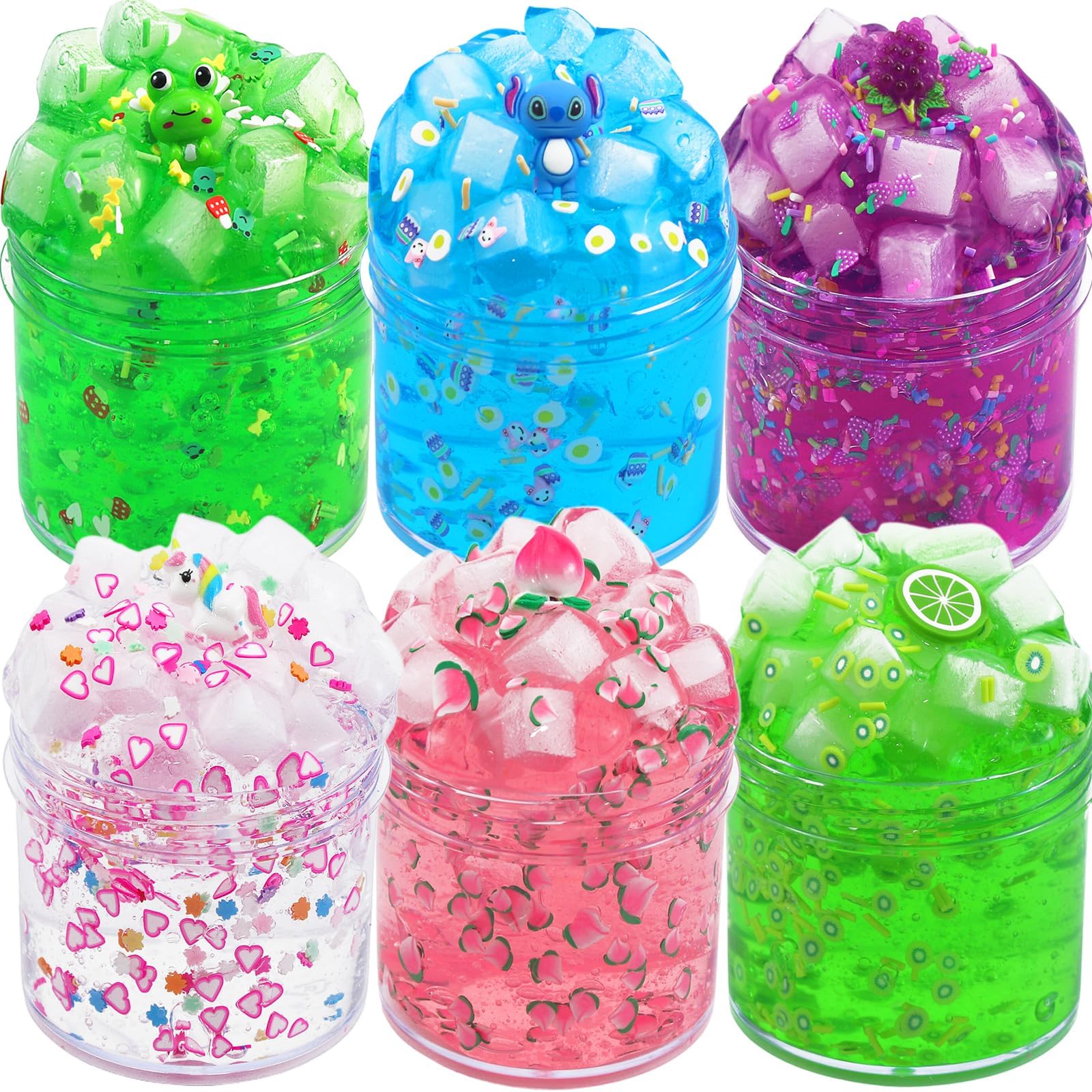 Clear Jelly Crunchy Slime Kit, 6 Packs Slime Kits for Girls, Non Sticky Slime for Kids, DIY Premade Crystal Glue Boba Slime Set, Super Soft Sludge Toy