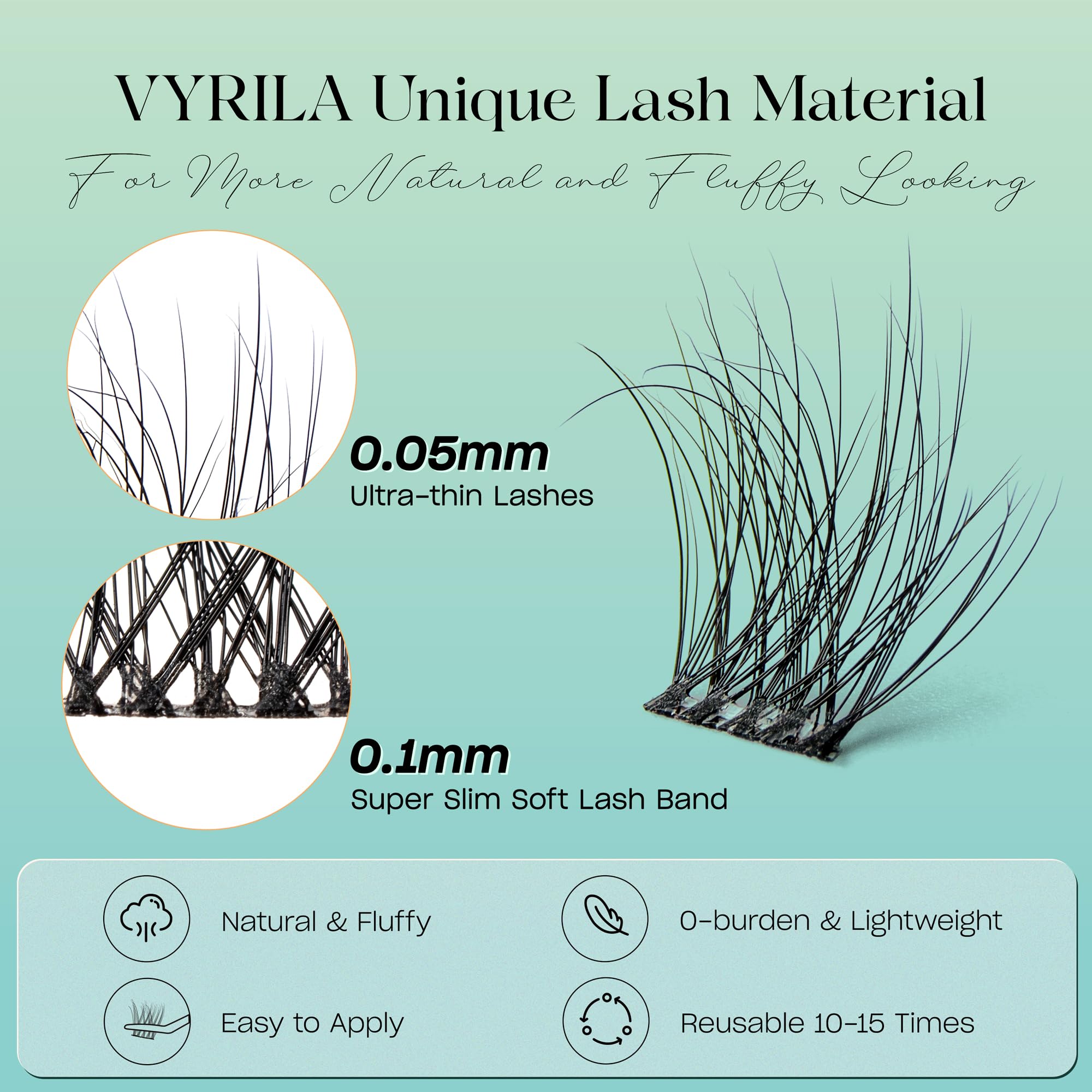 VYRILA Lash Clusters 0.05mm Individual Lashes, 3D Wispy Clusters - Image 2