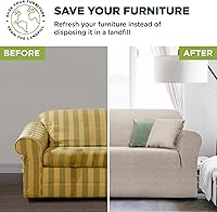 Vista 3 de Zenna Home Eco-Smart - Funda de sofá biplaza de algodón reciclado de 1 pieza, color caqui jaspeado