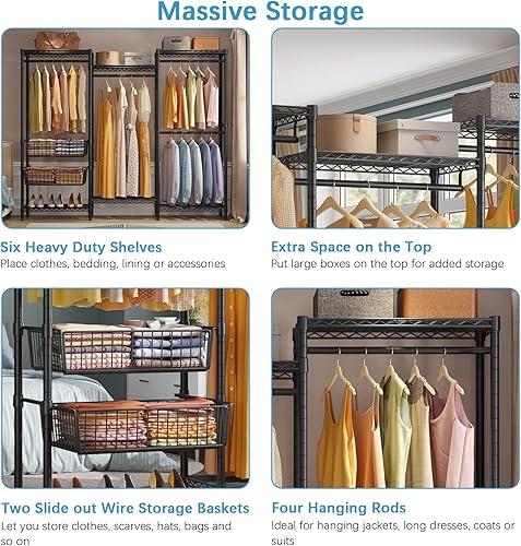 Miniatura 9 de VIPEK V10 Perchero de Alambre Mediano Resistente para Ropa, Perchero de Ropa Independiente Armario Guardarropa Metálico con 2 Cestas Deslizantes,