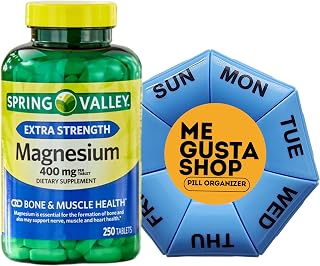 ME GUSTA SHOP Spring Valley Essential Mineral Extra Strength Magnesium Tablets Dietary Supplement Nutritional 400 mg, 250 Count + Asstd Collor Pill Organizer Me Gustas Sticker, Pack of 1