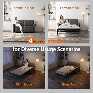 Pull Out Sofa Bed, Two Seat Loveseat Sleeper Sofa Bed, 2-in-1 Convertible Sleeper Couch with Memory Foam Mattress and Bed Frame, for Living Room, Office, Apartment (Grey)