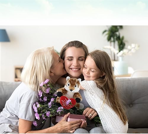 Miniatura 7 de DolliBu Peluche de zorro marrón con texto en inglés "I Love You", lindo animal de peluche con corazón rojo y nombre, regalo personalizado para el