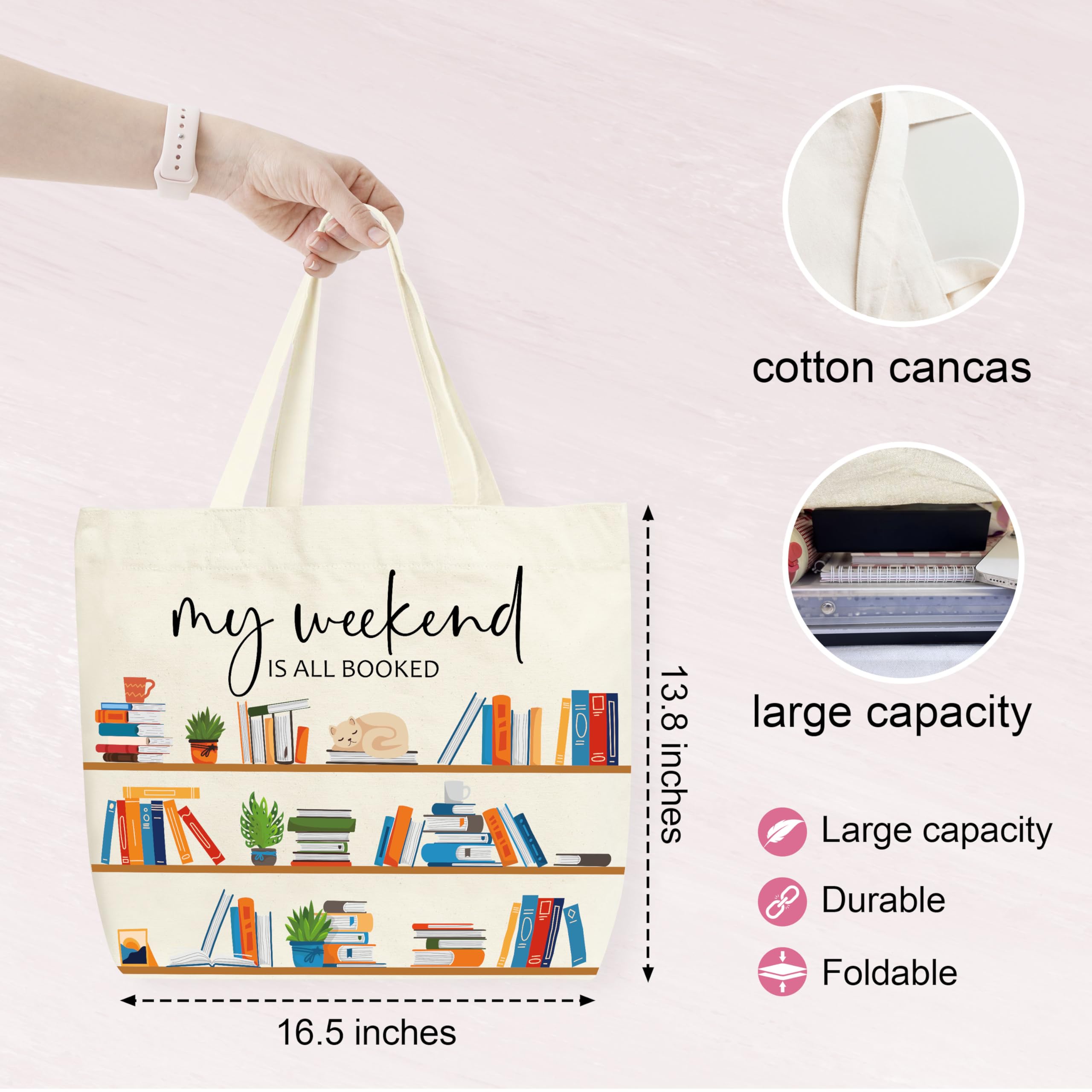 Book Tote Bag, Bookshelf Tote Bags, Book Lovers Gifts, Aesthetic Canvas Tote Bag For Shopping, Library Book Bag For Women Friends Family Teacher Colleagues -44 - Image 2