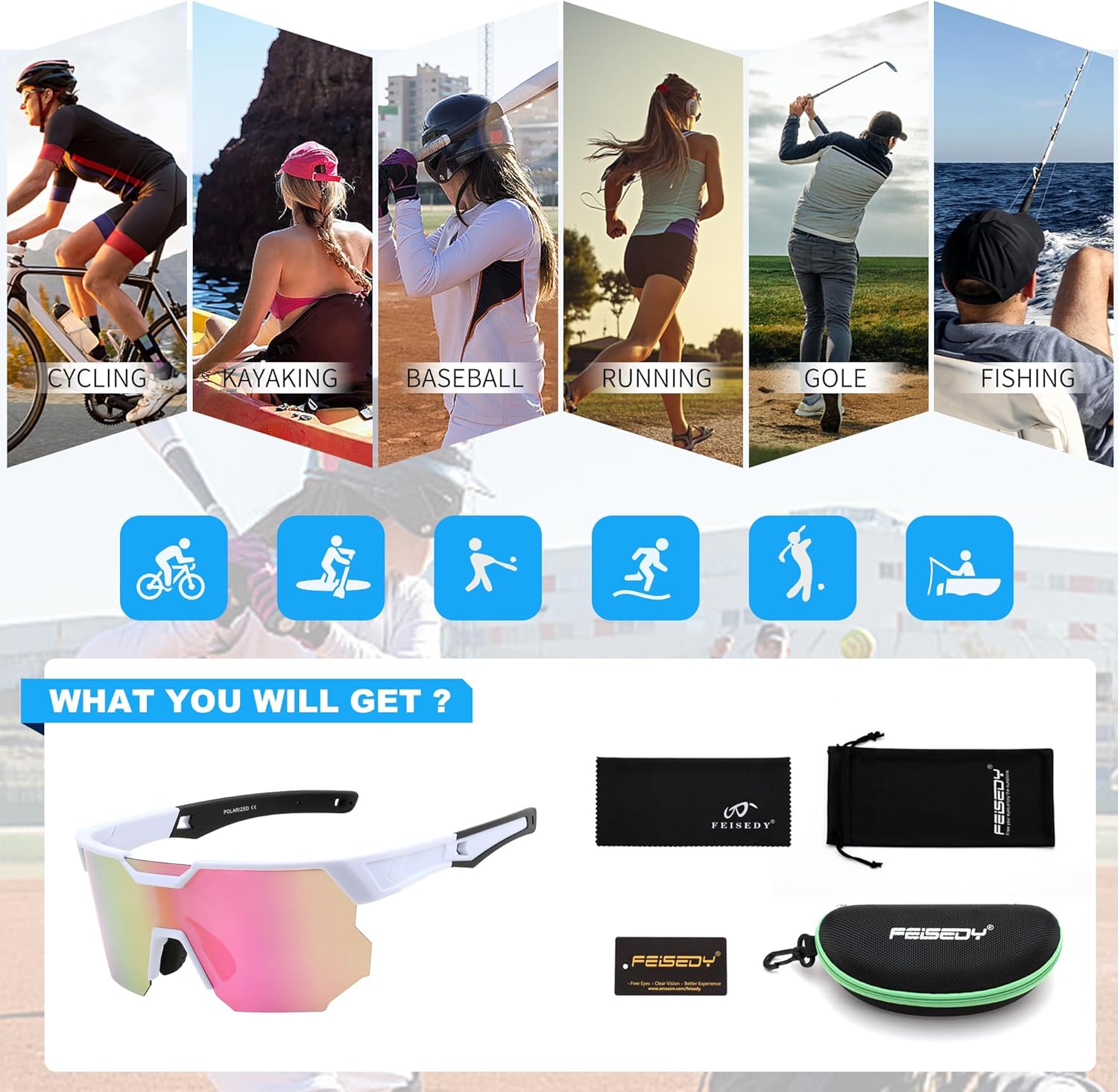 FEISEDY Polarized Sports Sunglasses for Men and Women,UV400 Baseball Sunglasses Youth Cycling Softball Goggles B0206 - Image 7