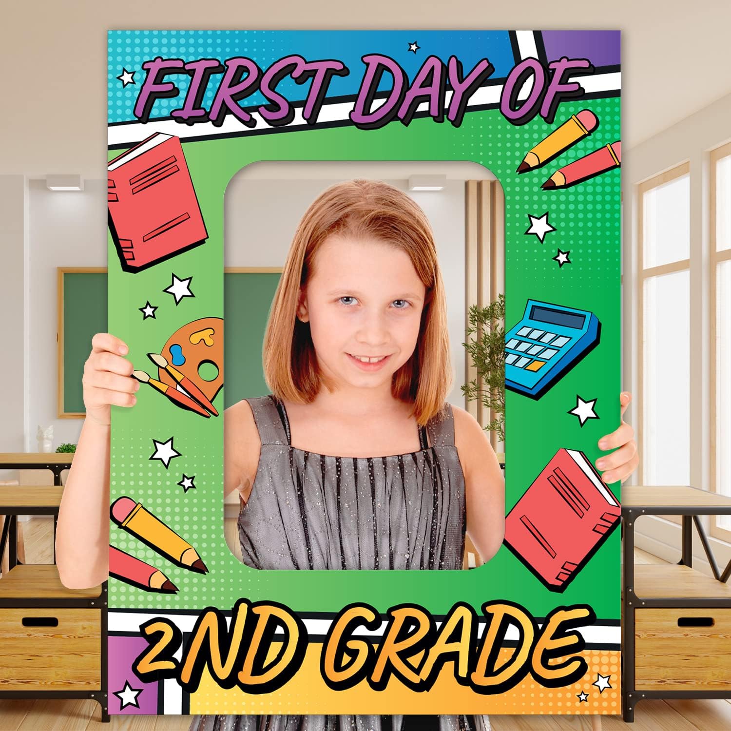 Soul Décor Back to School Photo Prop Board, Picture Frame First Day of 2nd Grade of School, Corlorful and Creative First Day of School Picture Idea, Cut Out Board Sign, Coro Plastic, Made in The USA