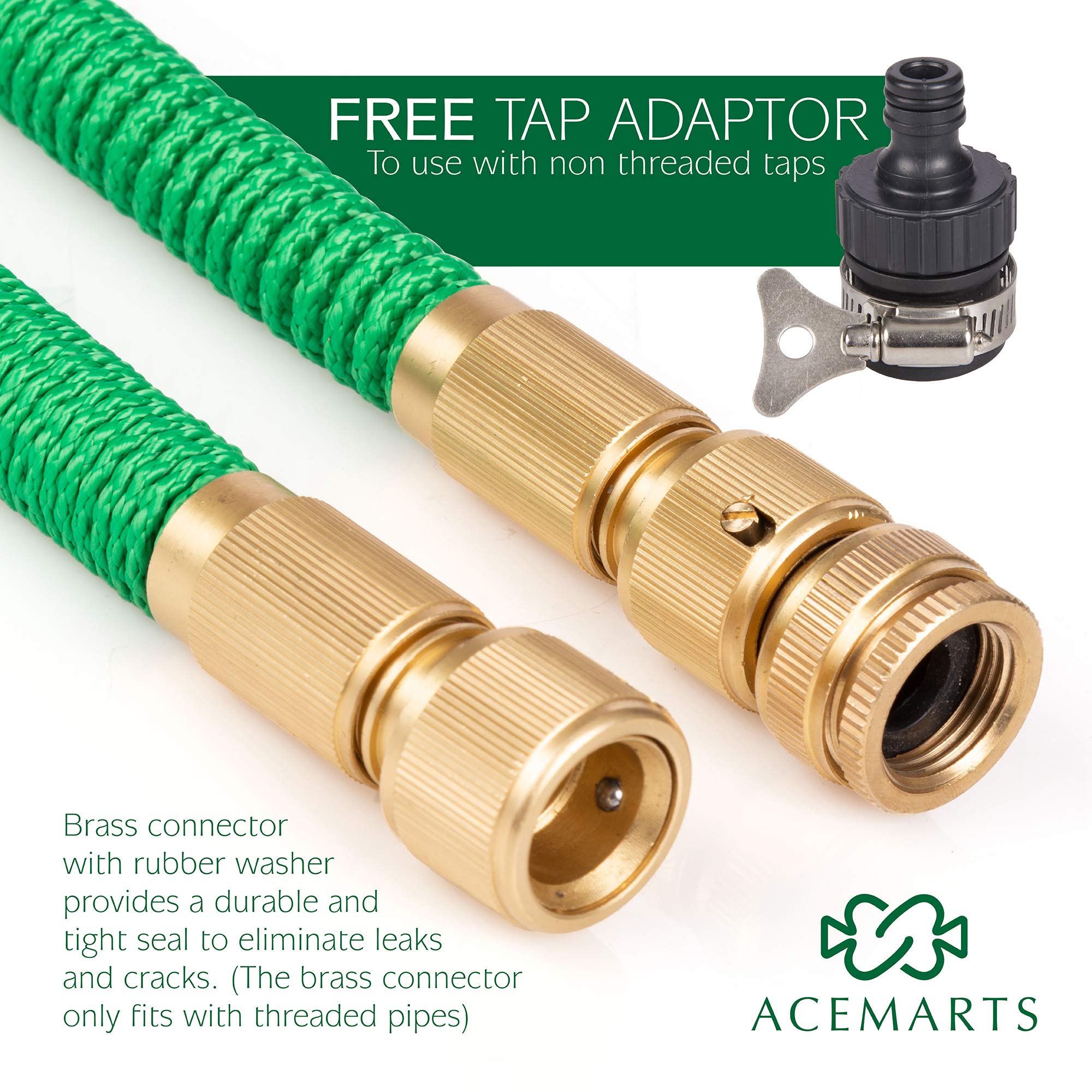 Acetarts, tubo da giardino espandibile, 30 m, leggero, in lattice di qualità, connettori in ottone massiccio e 8 ugelli per l'uso di molte altre opzioni