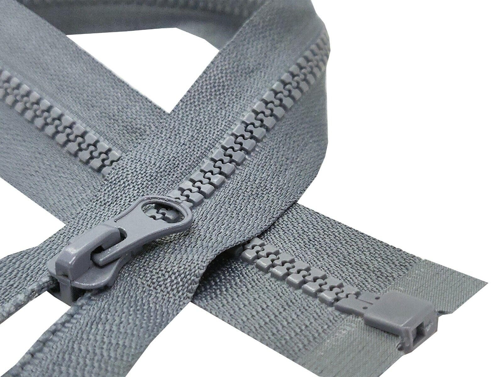 Zips & Bobs Grey 1Pc Plastic Zip Size #5 Open-End Single Slider Resing Zipper Plastic Teeth Fastener One-Way Puller Replacement For Jackets Coats (85Cm (33.5”) Long)