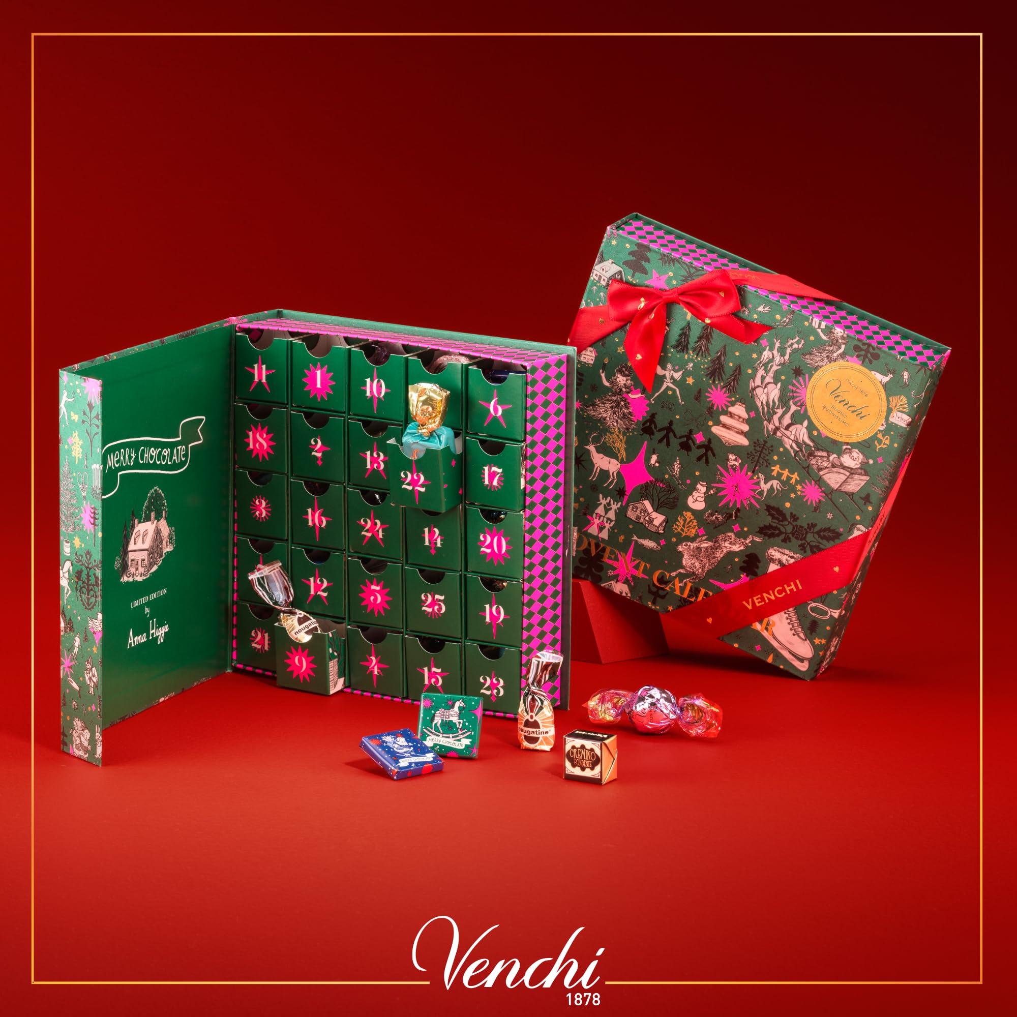 Venchi - Collection Noël - Calendrier de l'Avent Prestige, 310 g - 31 Chocolats - Idée Cadeau - Sans Gluten